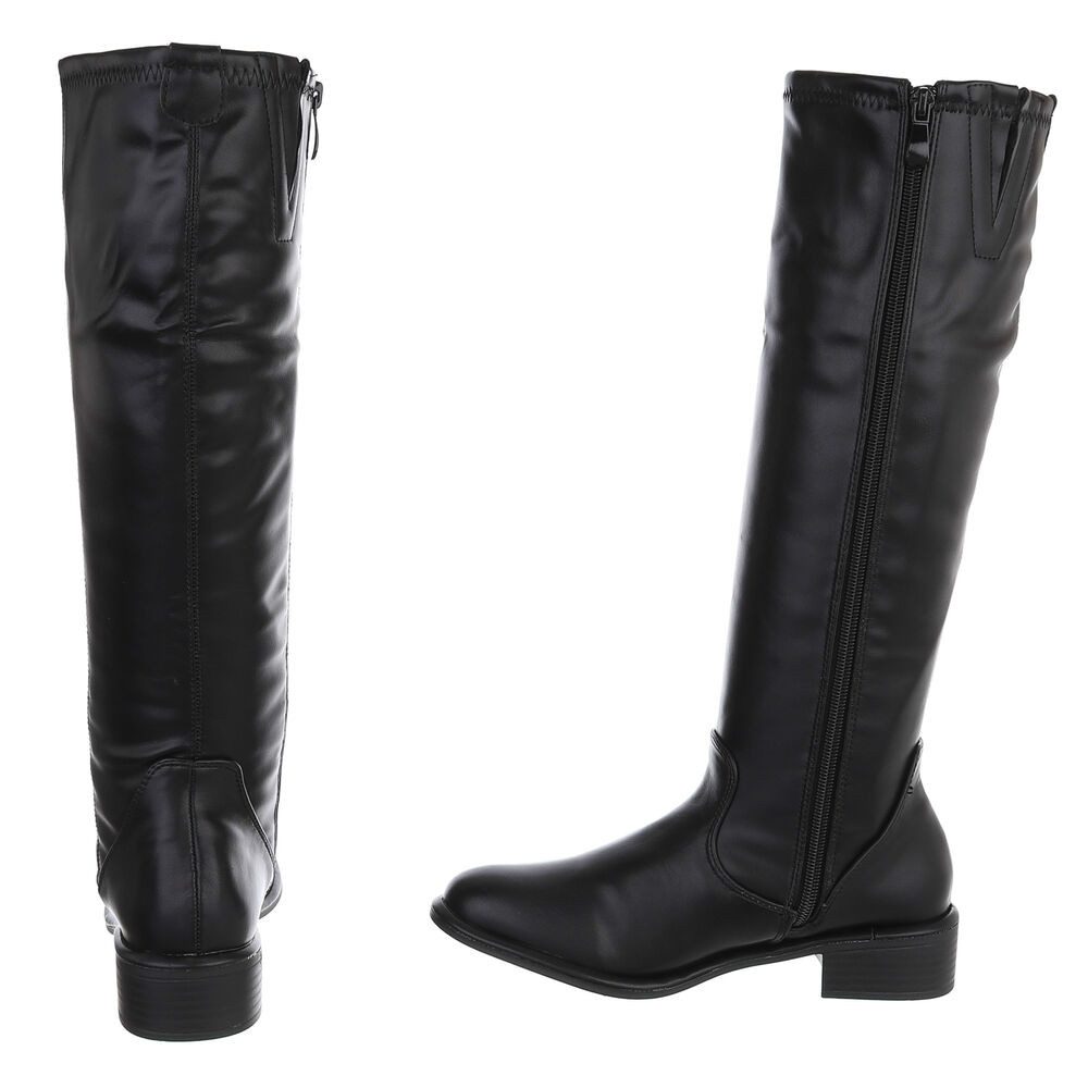 Ital-Design Damen Kniehochstiefel mit Blockabsatz, elegant Stiefel (92078916) Blockabsatz Flache Stiefel in Schwarz – Bild 5 von 5