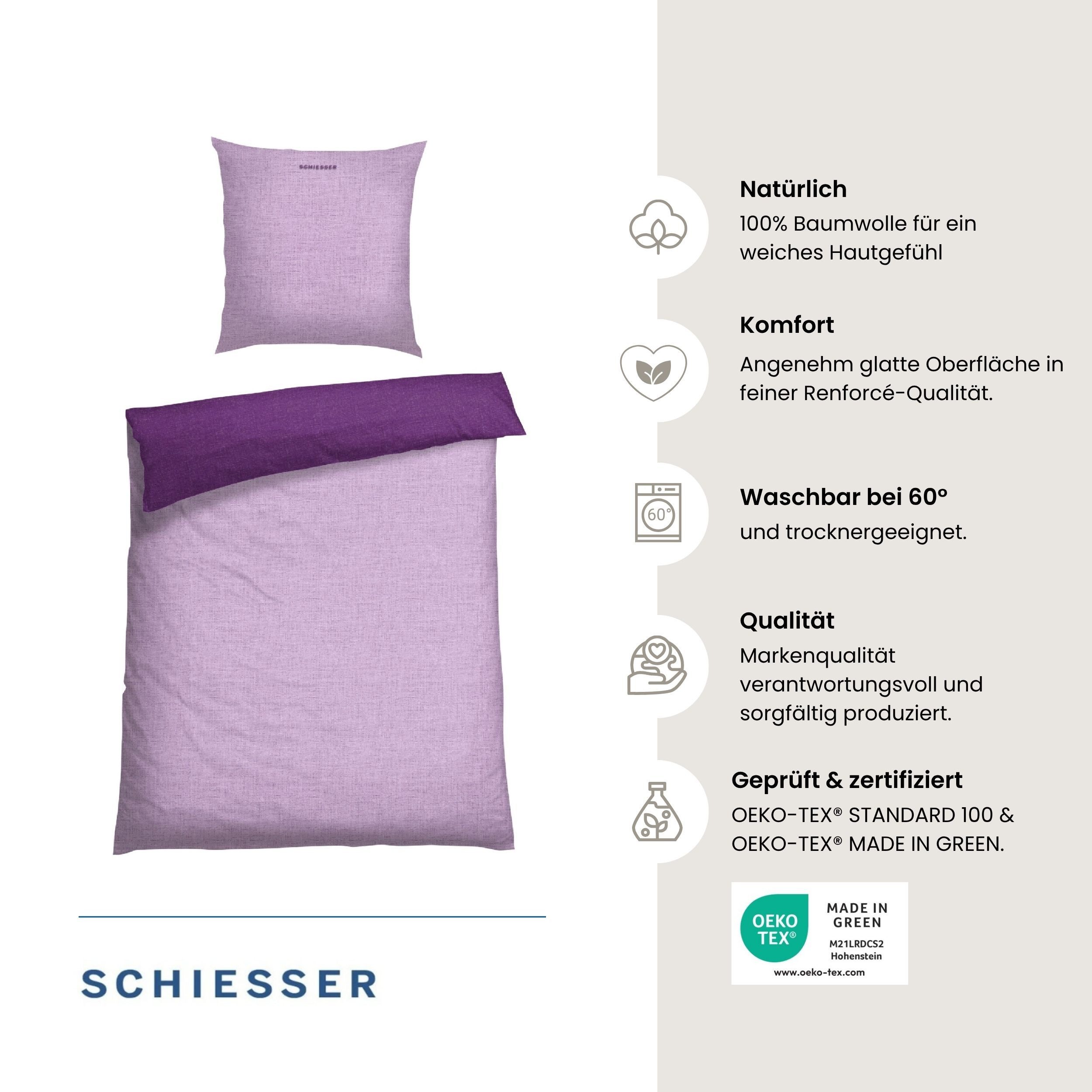 Schiesser Wendebettwäsche Doubleface aus weicher Baumwolle mit edlem Melangeeffekt, Renforcé, 2 teilig, ab Größe 135x200 cm erhältlich, OEKO-TEX® MADE IN GREEN – Bild 2 von 5