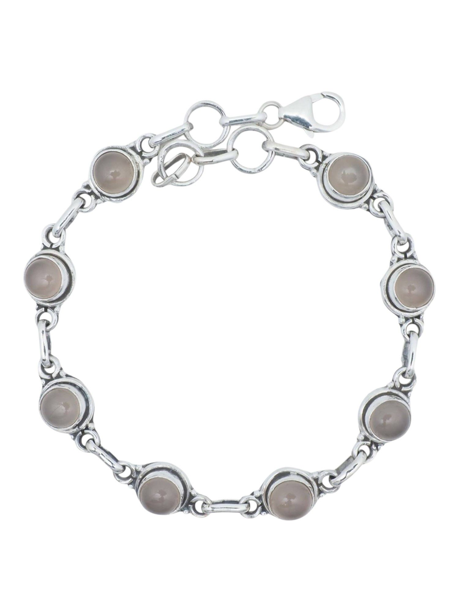 mantraroma Silberarmband SARALA rund aus 925 Silber mit Rosenquarz (Armschmuck im Schmuckbeutel), 925 Sterling Silber Armschmuck für Damen