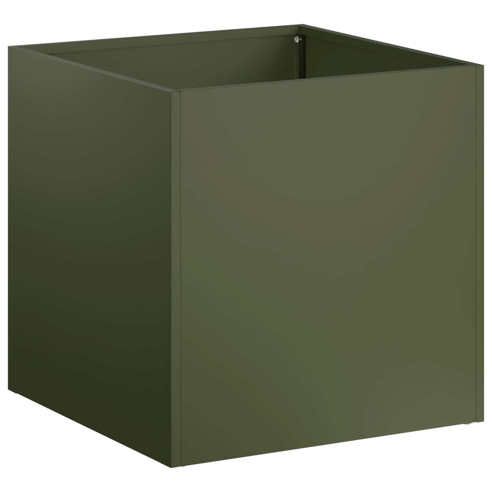 vidaXL Blumentopf Garten-Pflanzgefäß Olivgrün 25 x 25 x 25 cm Kaltgewalzter Stahl (1 St)