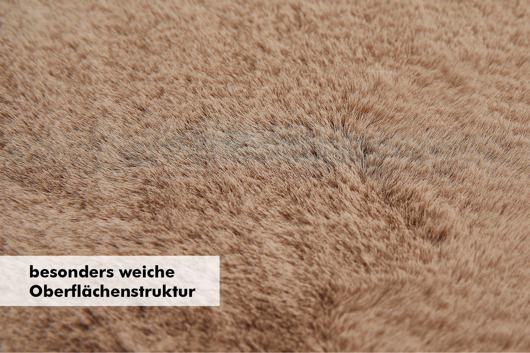 Kaninchenfell-Haptik, taupe besonders waschbar Fellteppich fellförmig, Novara, 30 living, weicher mm, LUXOR Hochflor, Kunstfell, Höhe: