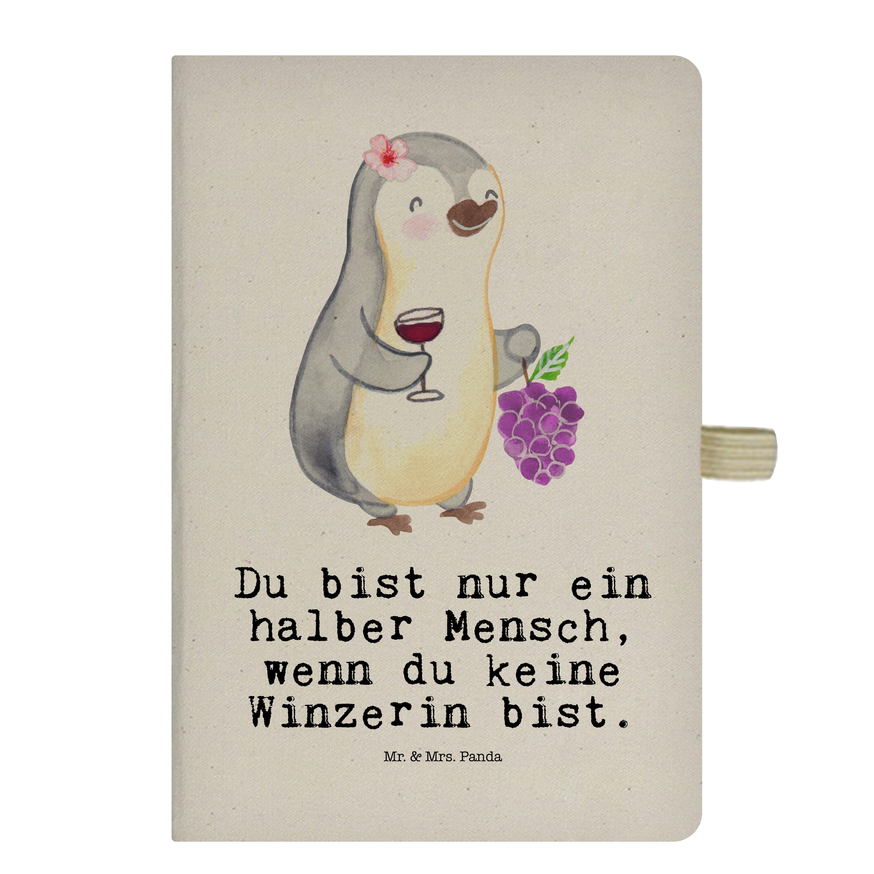 Mr. & Mrs. Panda Notizbuch Winzerin mit Herz - Transparent - Geschenk, Notizblock, Firma, Danke, Mr. & Mrs. Panda