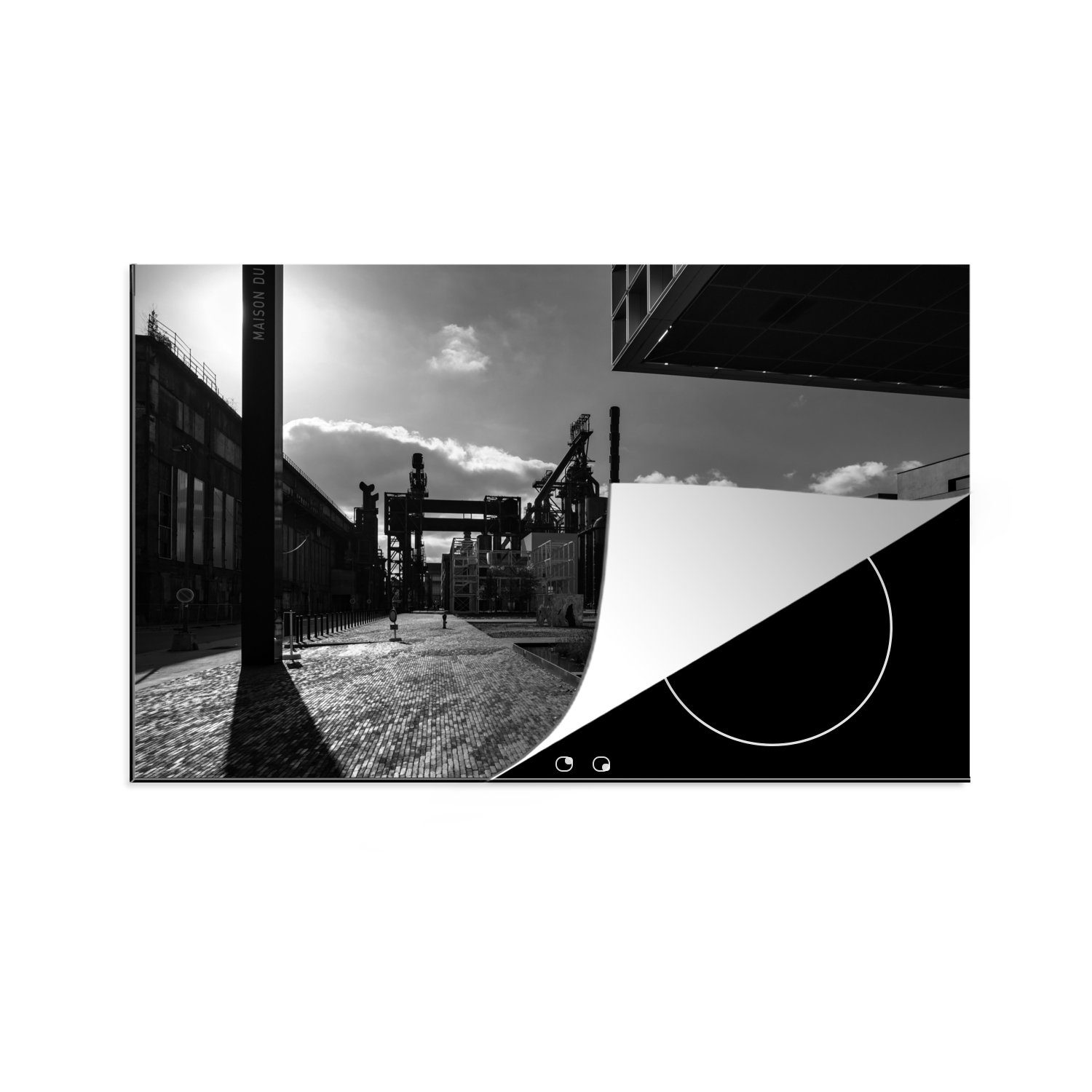 MuchoWow Herdblende-/Abdeckplatte Luxemburg - Industrie - Schwarz - Weiß, Vinyl, (1 tlg), 81x52 cm, Induktionskochfeld Schutz für die küche, Ceranfeldabdeckung