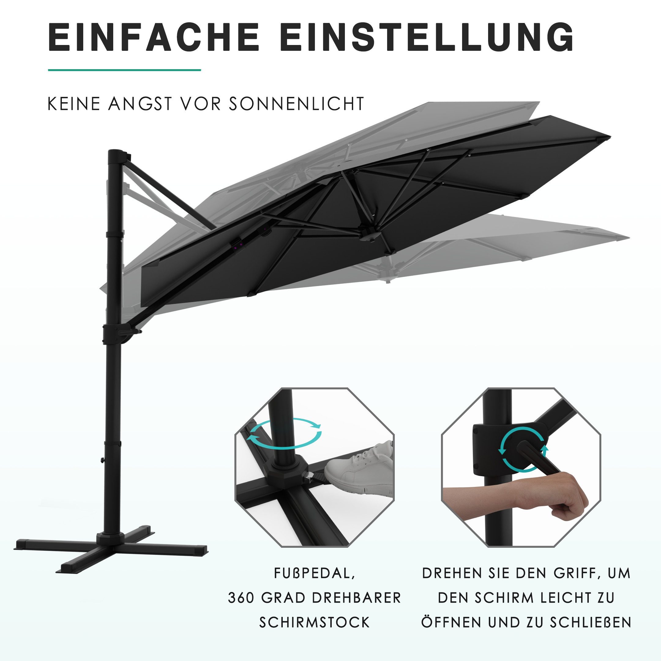 HOMALL Sonnenschirm 300x400 cm Ampelschirm mit Ständer, 360 Grad drehbar, UV-Schutz 50+, 300*400CM, φ330CM, 270*270CM, Gewicht 18-28KG, faltbar, geeignet für Ga – Bild 4 von 5