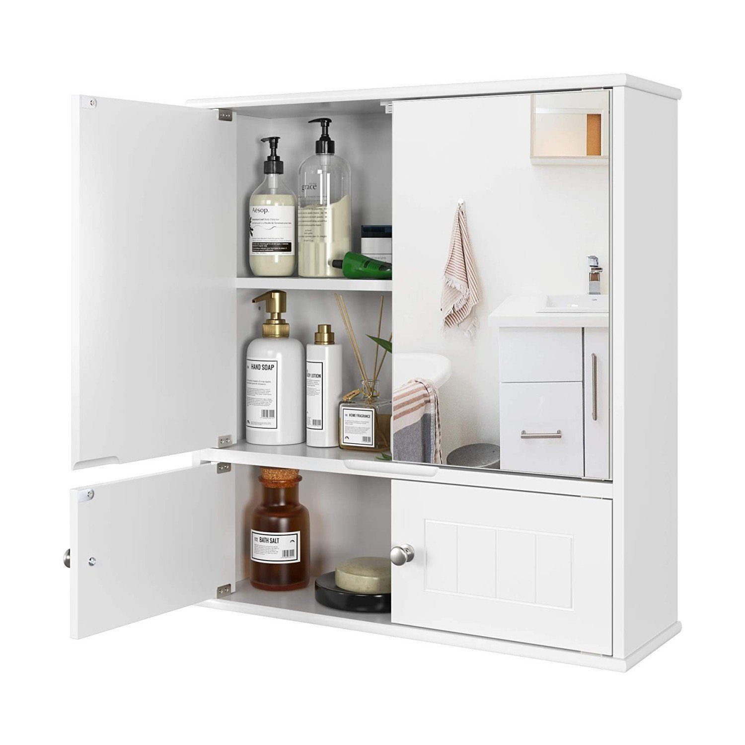 HOMECHO Badezimmerspiegelschrank Hängeschrank Weiß Badschrank mit Ablage