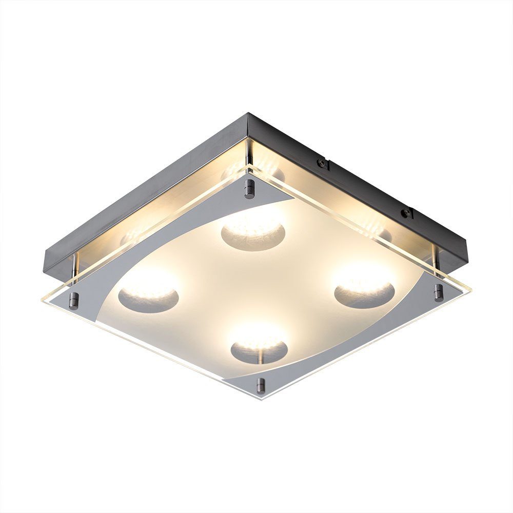 aus und Warmweiß, LED Leuchtmittel Deckenlampe Deckenleuchte, Deckenleuchte Glas LED inklusive, etc-shop quadratische Chrom