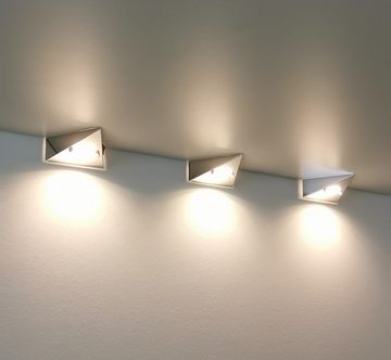 TRANGO LED Unterbauleuchte, 4er Set 6739-42 LED-Küchenunterbauleuchte *COOK* LED Einbauleuchte - Einbaustrahler aus Edelstahl inkl. 4x 4.8 Watt LED Modul 3000K warmweiß - direkt 230 Volt - beliebig erweiterbar, Schalter - Dreieckleuchte – Schrankleuchte