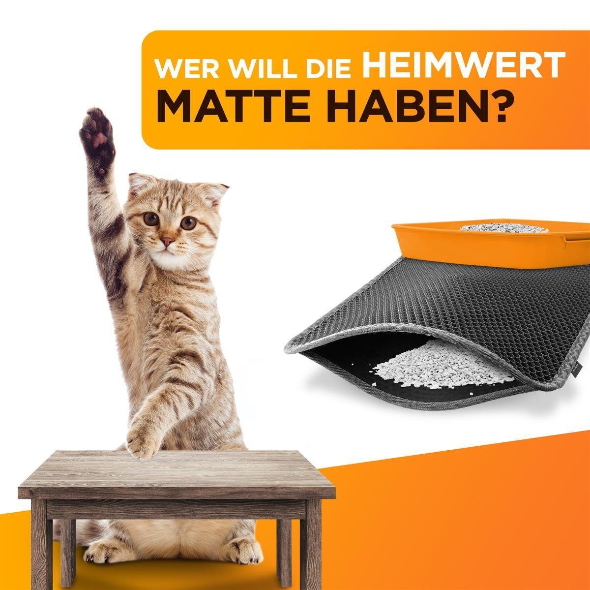 HEIMWERT Katzentoilette Katzenstreu Matte Katzenstreumatte - 76x61cm, Wasserdichter Premium Vorleger für die Katzentoilette