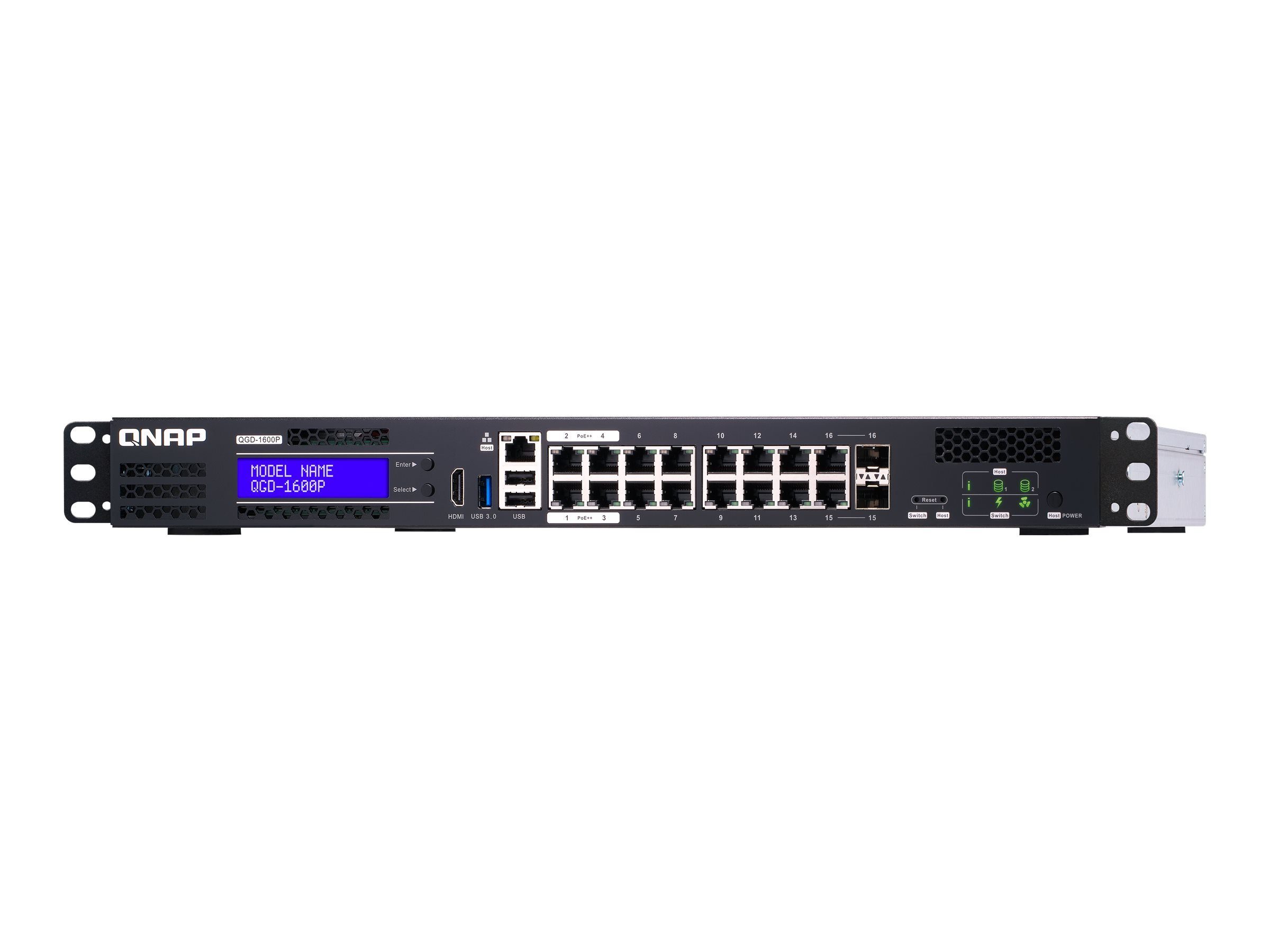 QNAP QNAP QGD-1600P-4G QGD-1600P 16x 1GbE PoE Ports mit 2x RJ45 und SFP+ co Netzwerk-Switch