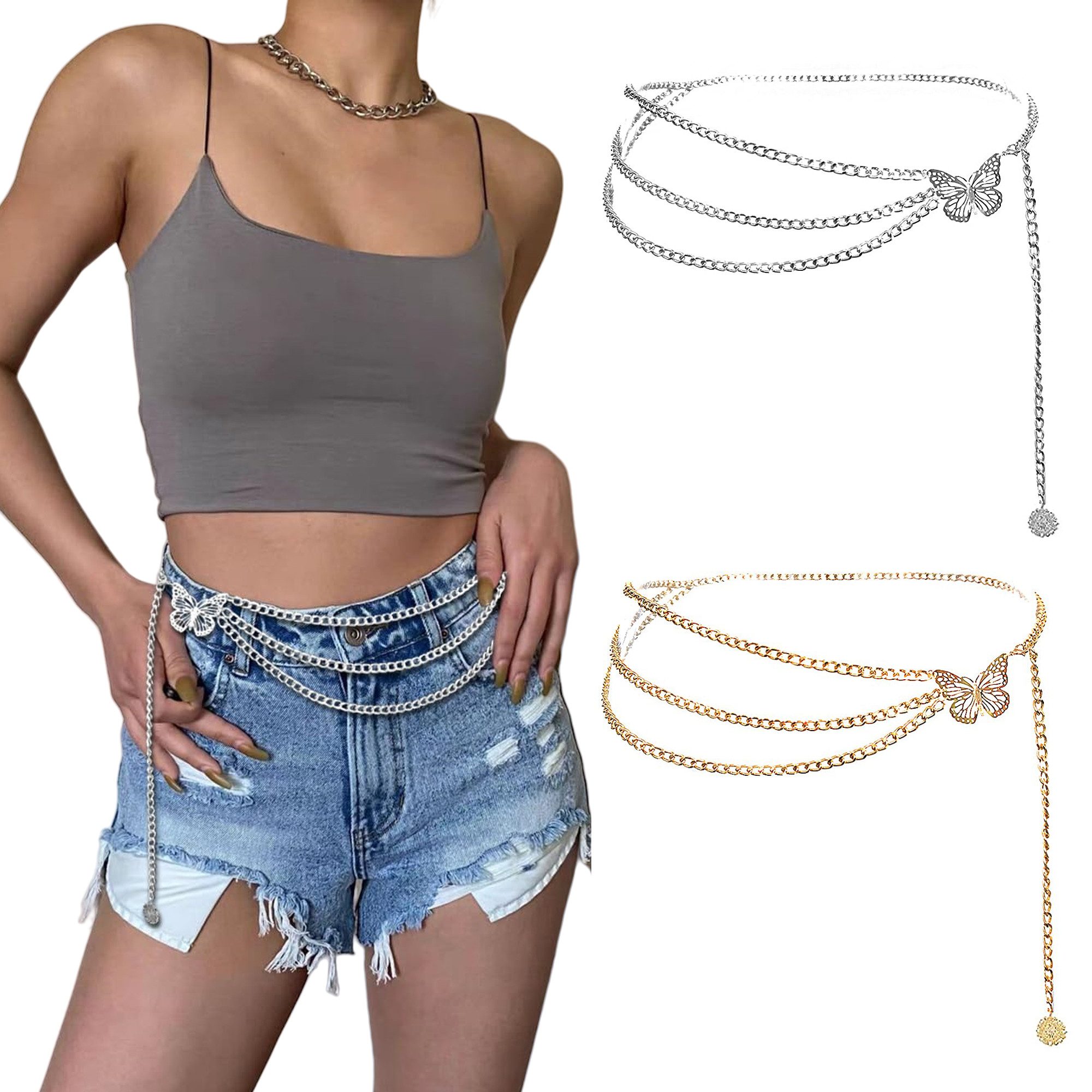 Zaewry Taillengürtel Damen Concho Kettengürtel mit Schmetterling,Verstellbare Taillenkette Metall Western Cowgirl Gürtel