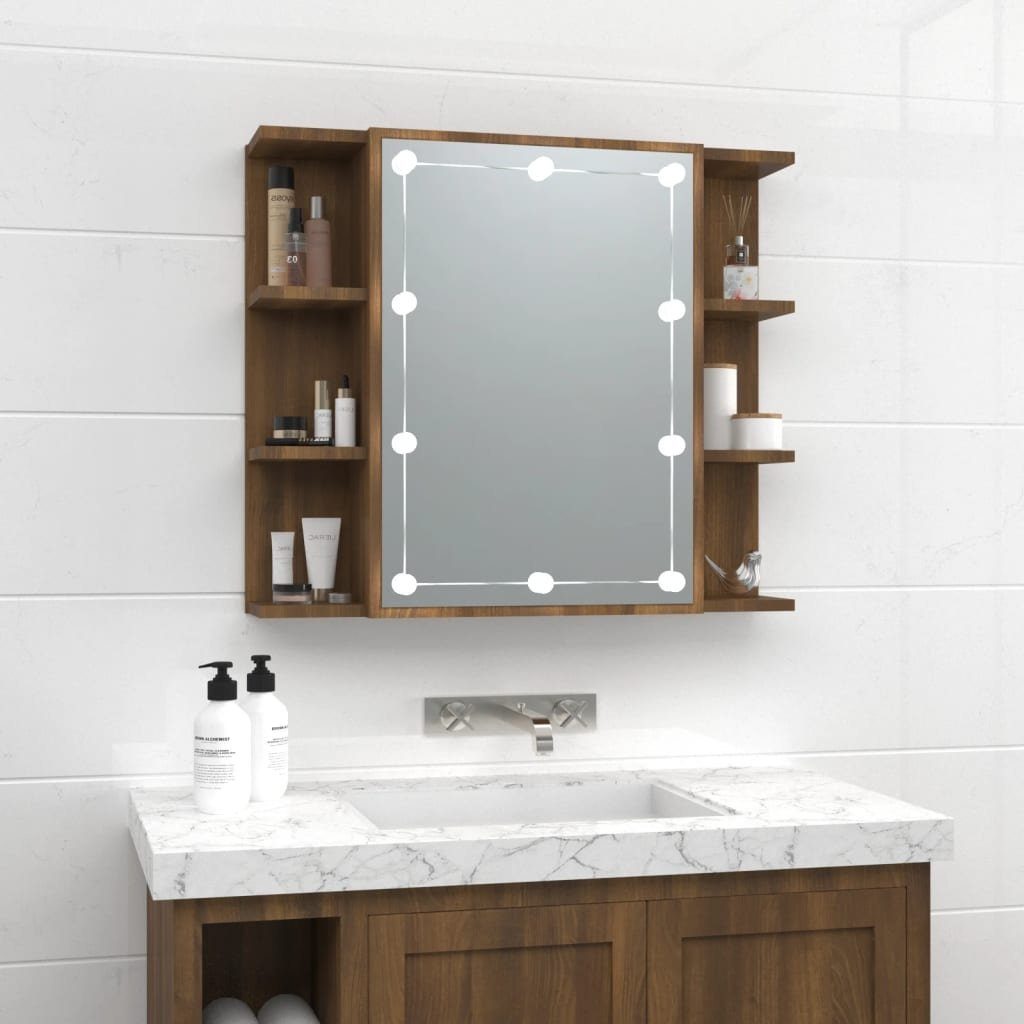 vidaXL Badezimmerspiegelschrank Spiegelschrank mit LED Braun Eichen-Optik 70x16,5x60 cm (1-St) Braune Eiche