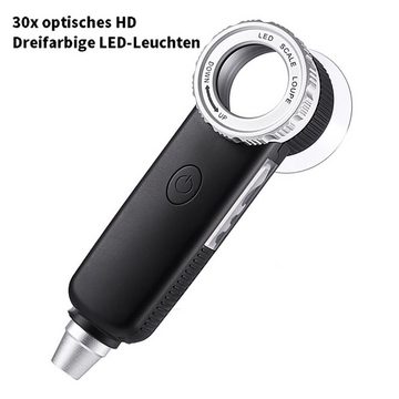yozhiqu Lupenbrille 30-fache Handlupe mit Licht, 1-tlg., USB wiederaufladbar, 3 LED 3UV Taschenlampe Zoom