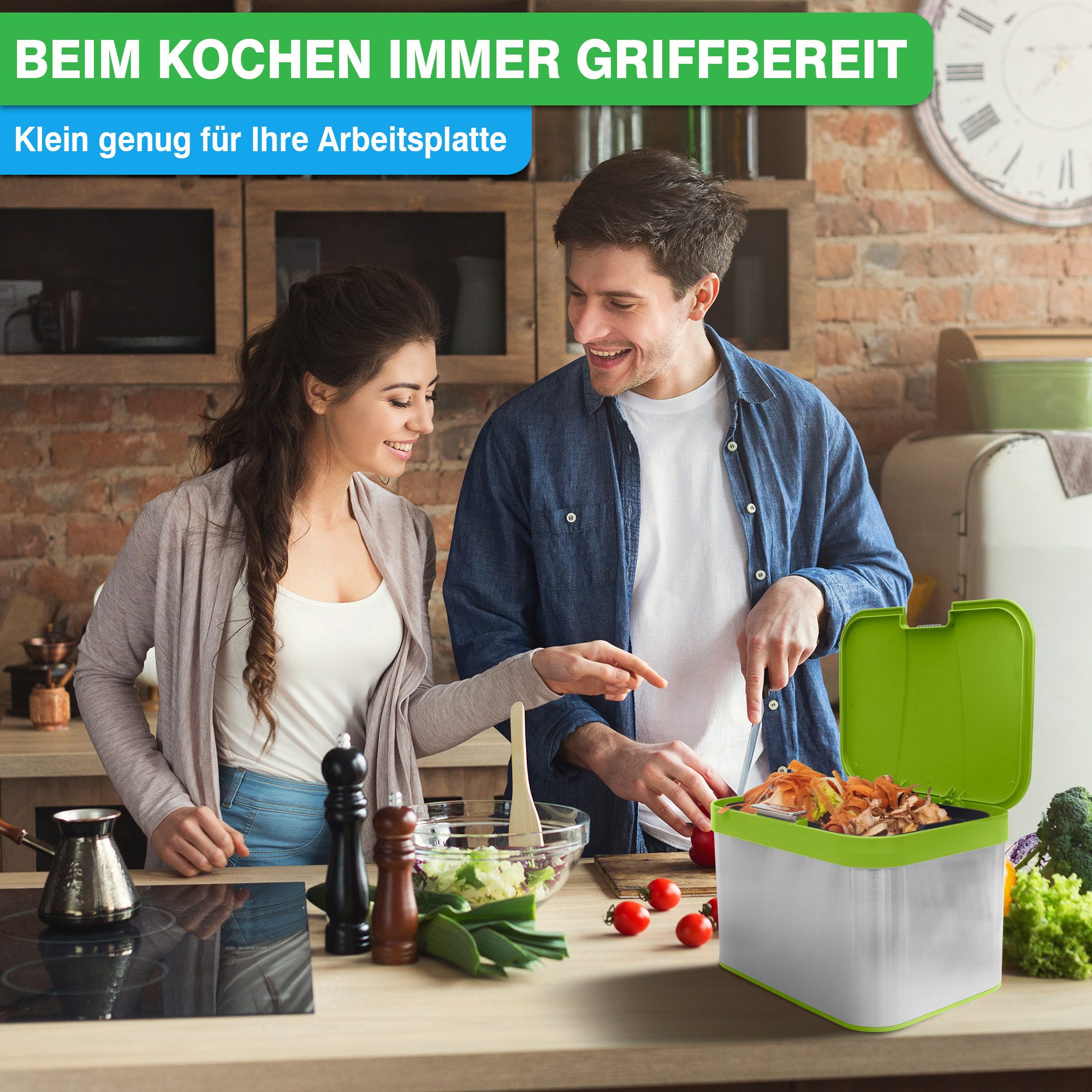 YourCasa Biomülleimer YourCasa® Biomülleimer Küche aus Edelstahl Komposteimer Küche - 4,3L, Deckel öffnet per Knopfdruck, Edelstahlgehäuße