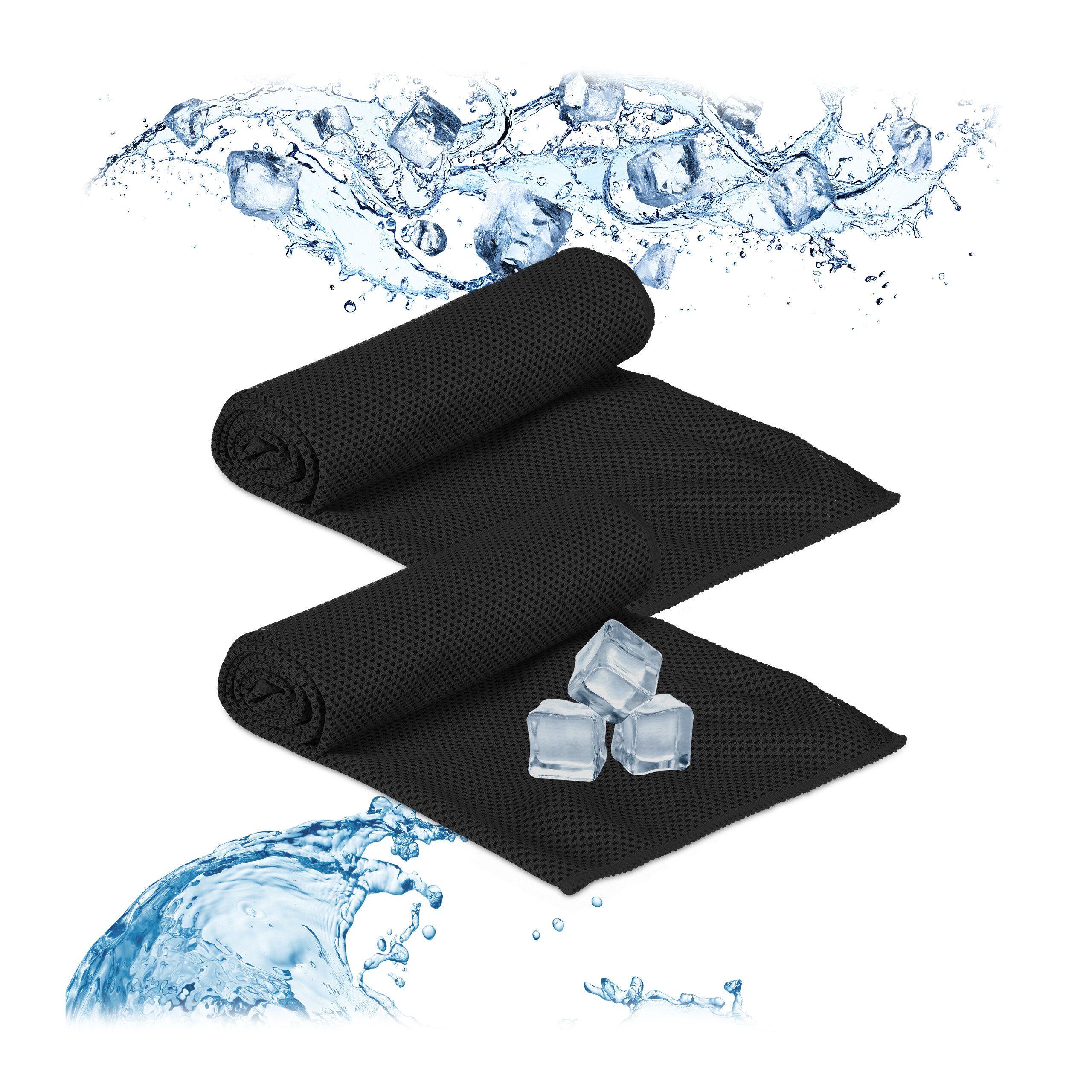 relaxdays Sporthandtuch Kühlendes Handtuch im 2er Pack, schwarz