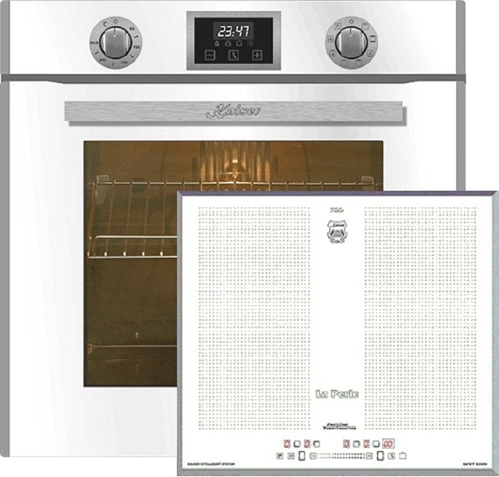 Kaiser Küchengeräte Backofen-Set Herd Set Autark Elektro Backofen, 79L, 10 Funktionen+Induktionskochfeld 60 cm Weißglas Flex Zonen EH 6326 W+KCT 67 FIW, mit 1-fach-Teleskopauszug