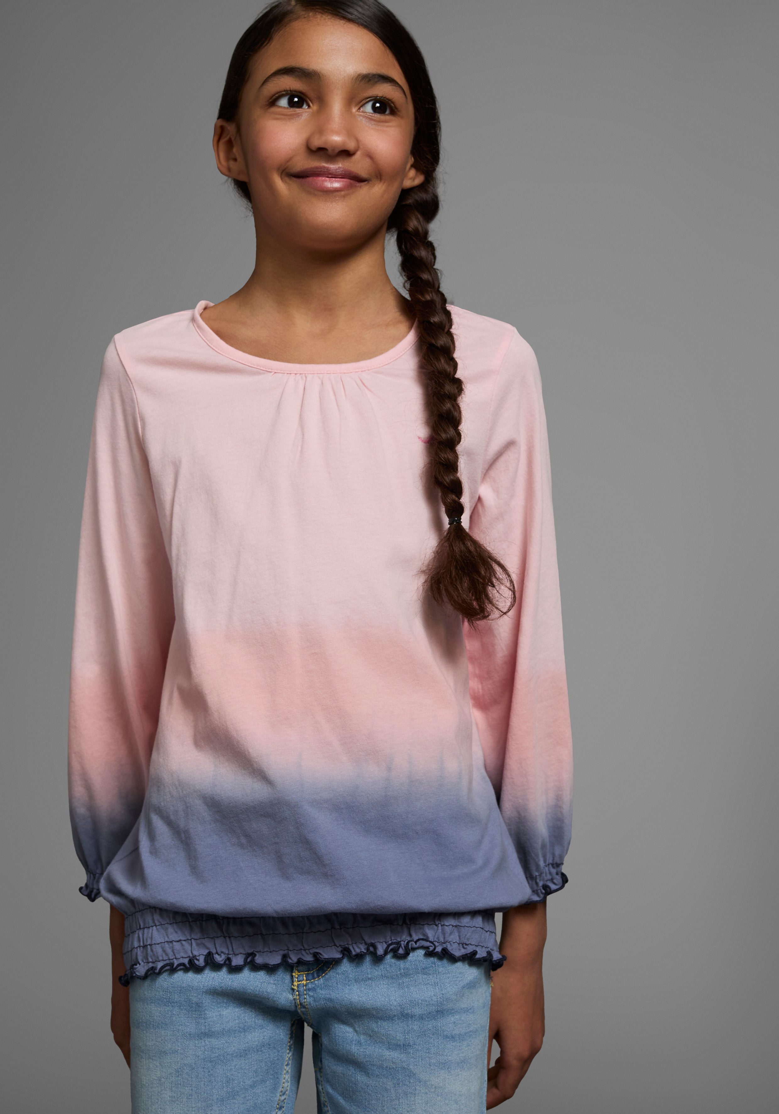 Kangaroos 3/4-Arm-Shirt Shirt in Batik-Look 3/4-Arm, hüftlange Passform, Batikmuster, Rundhalsausschnitt