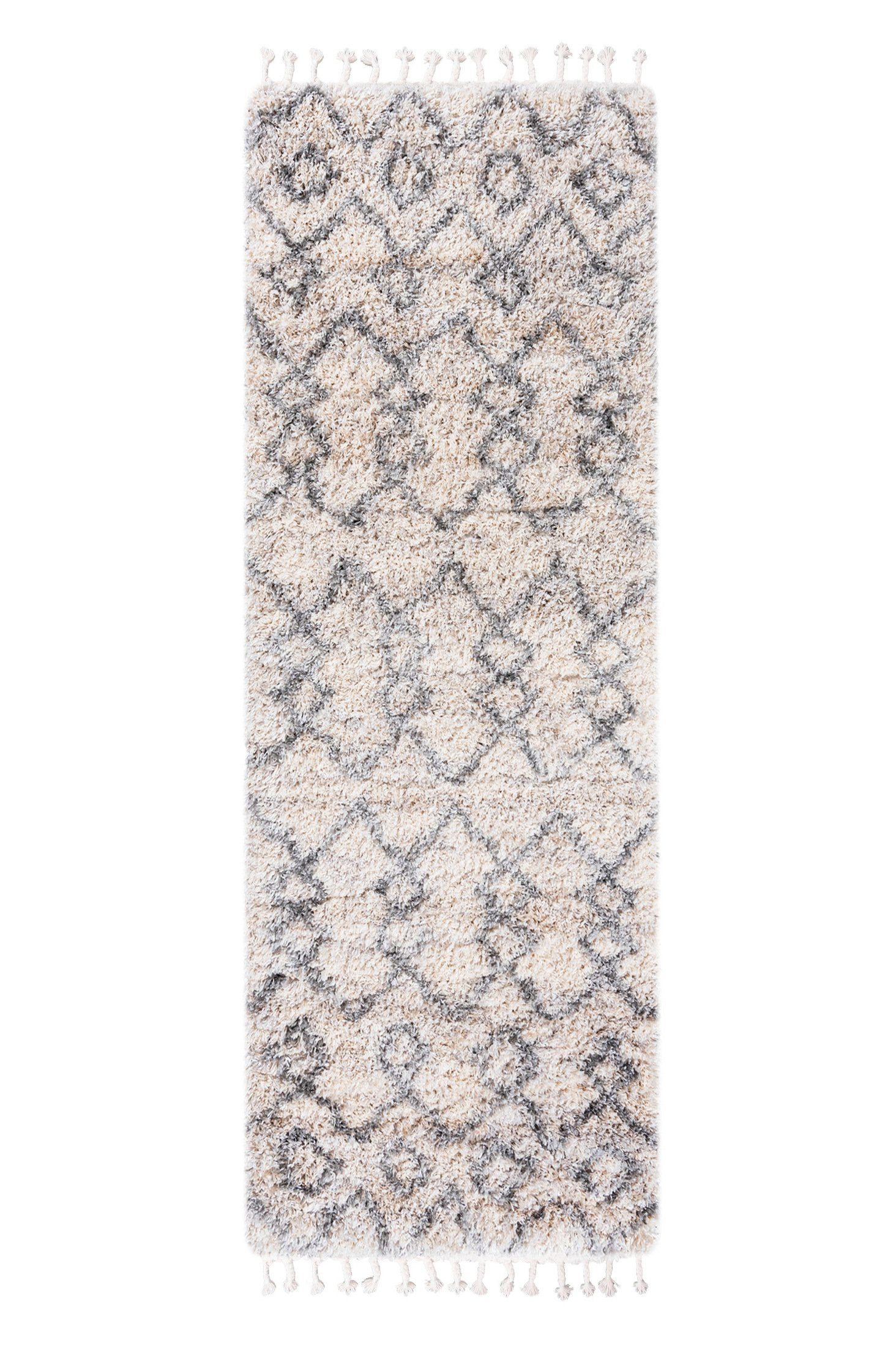 Mazovia Läufer Läufer Hochflor Shaggy für Wohnzimmer - Höhe 35 mm Fransen Creme, 80 x 300 cm, Pflegeleicht, Boho - look, Langflor, Rechteckig, Weich
