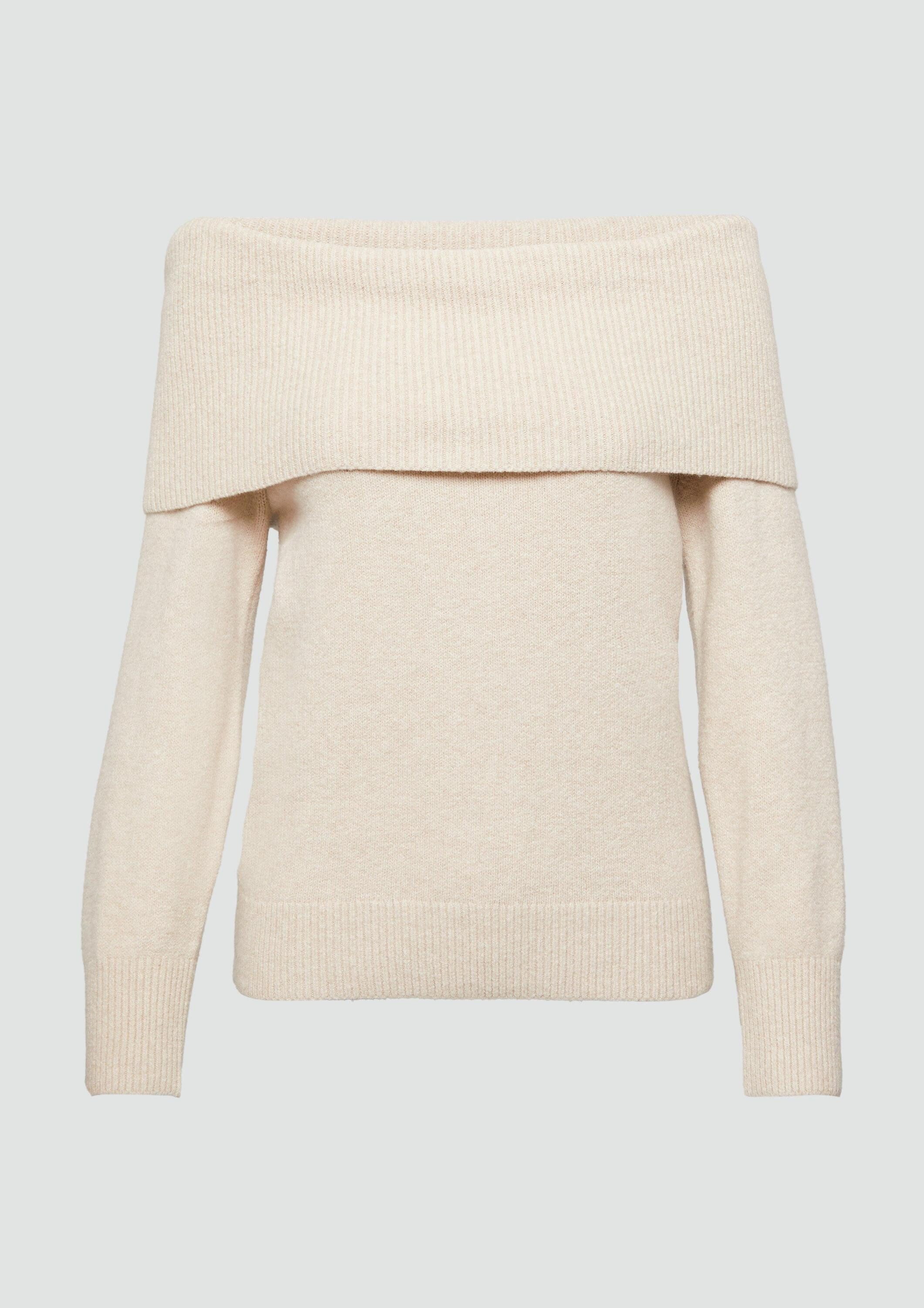 s.Oliver Longpullover Strickpullover Off-Shoulder Strickpullover mit Rippbündchen