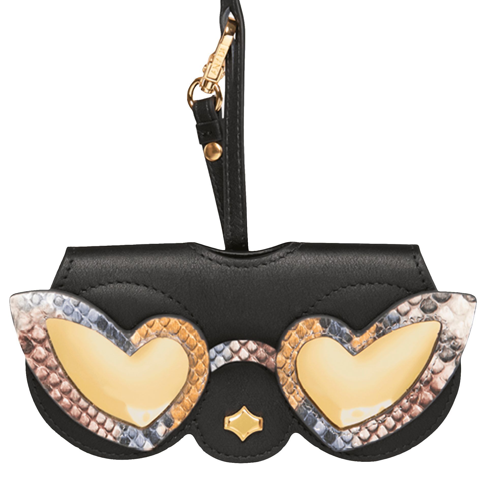 ANY DI Brillenetui ANY DI MUNICH Brillenetui SunCover Darling Leder Schwarz Gold, Lederband mit Karabiner, 24 Karat Vergoldung
