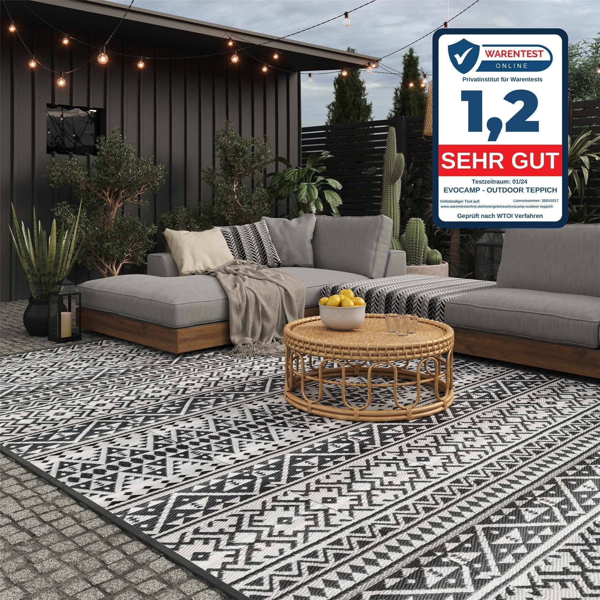 EVOCAMP Zeltteppiche Outdoor Picknick Teppich, Vorzeltteppich, wetterfest und leicht, Rechteck, schnelltrocknender Terassenteppich, UV-beständig, mit Tragetasche