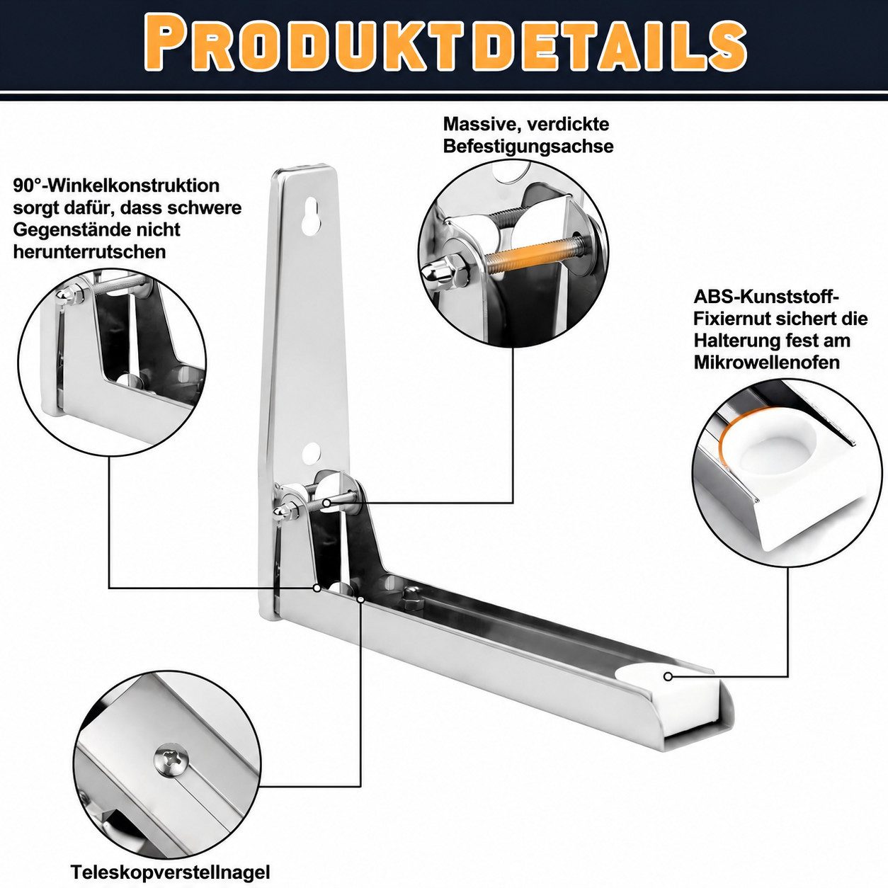 ibettertec Mikrowellen-Wandhalterung Wandhalterung Mikrowelle Edelstahlarm verstellbar Grill Wand, (2-tlg, Tragkraft 100 lb, 2-tlg., für Mikrowelle, Backofen, Grill Wand, Halterung ausziehbar, Edelstahl)