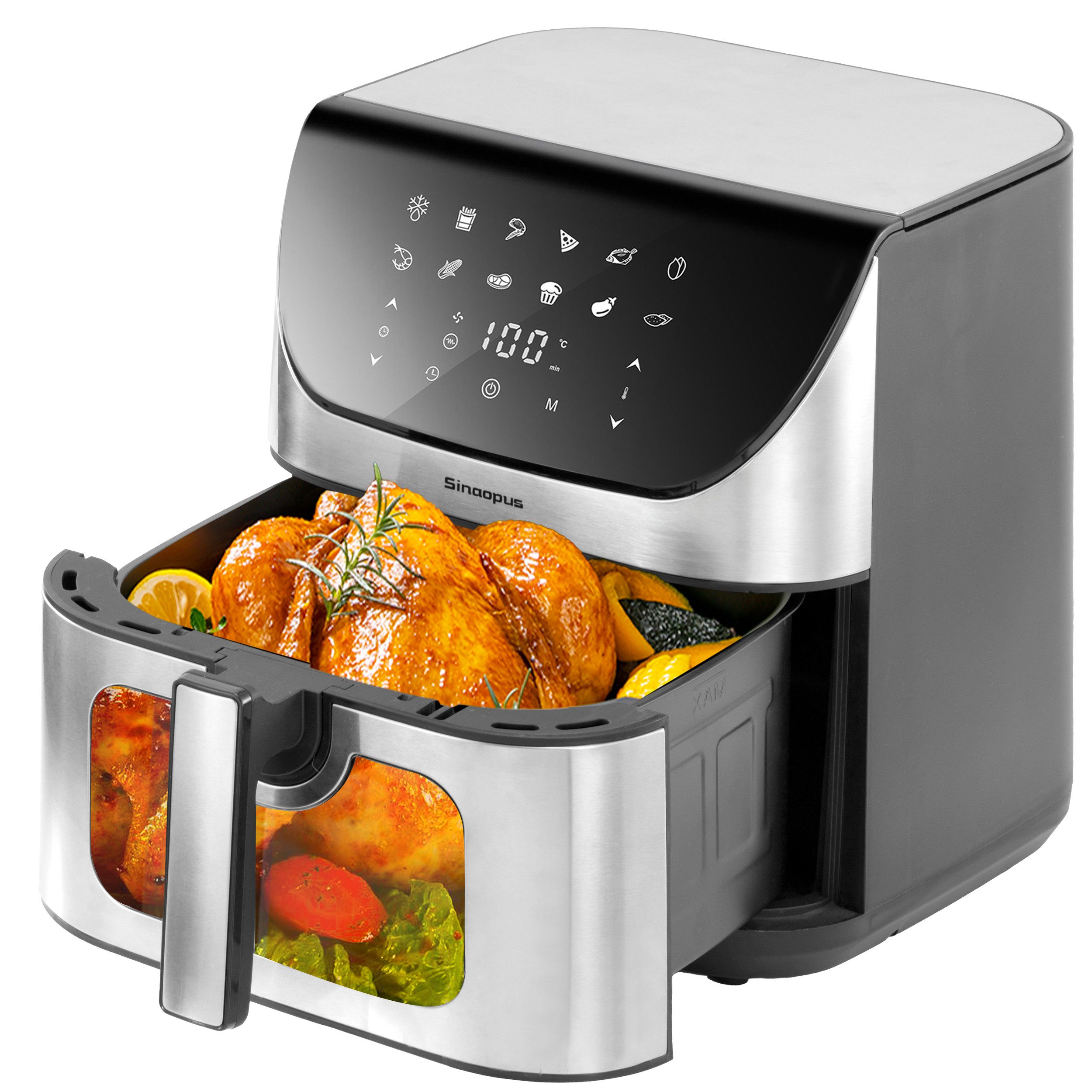 Sinaopus Heißluftfritteuse 8,7L XXL Airfryer, digitale Fritteuse ohne Öl, gesundes Kochen mit weniger Öl, Display, 80-200°, 1800,00 W, Großer Garraum für knusprige Gerichte mit Heißluft-Technologie