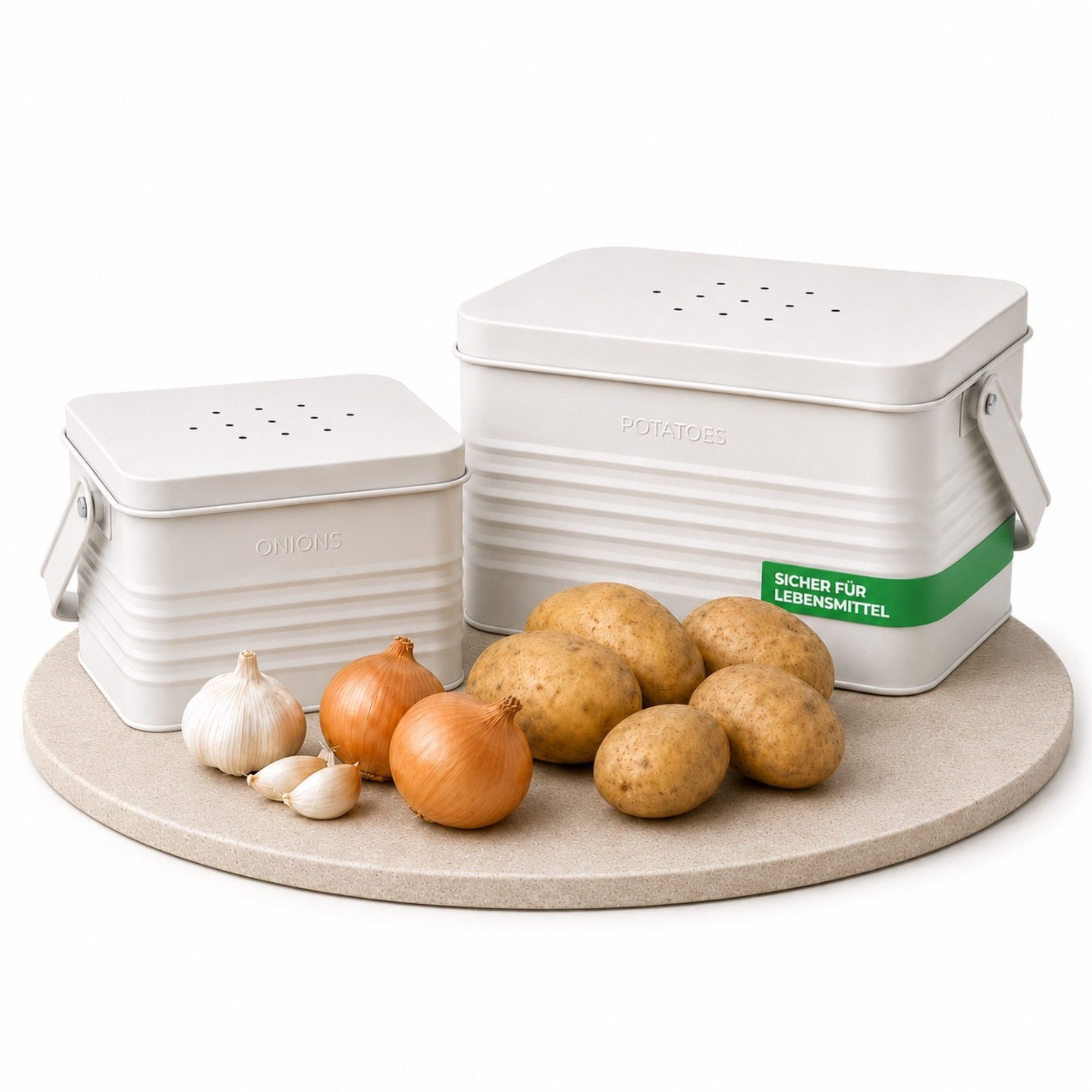 YourCasa Kartoffelkiste Storra Kartoffel Aufbewahrungsbox mit Deckel Zwiebelbehälter, 2er Set, Metallboxen, Lebensmittelsicher