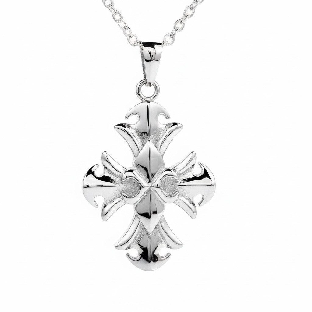 Kette mit Anhänger Edelstahl Kettenanhänger Moderner Kreuz Fleur de Lis
