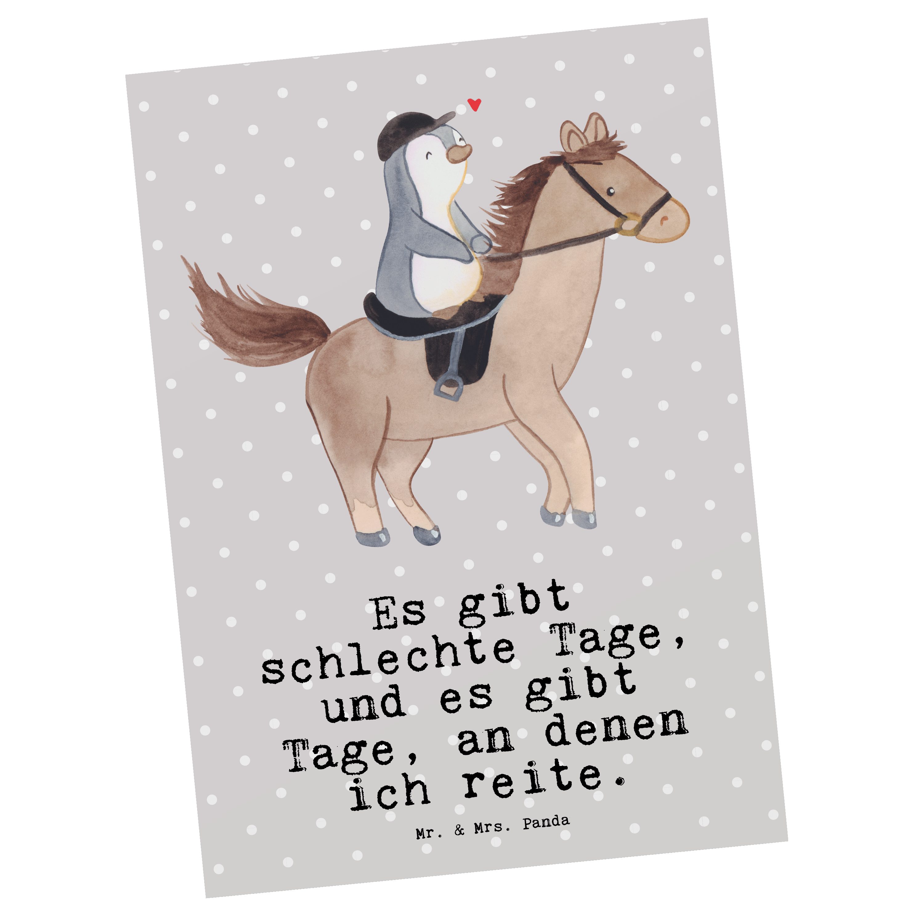 Mr. & Mrs. Panda Postkarte Pferd Reiten Tage - Grau Pastell - Geschenk, Geburtstagskarte, Sporta