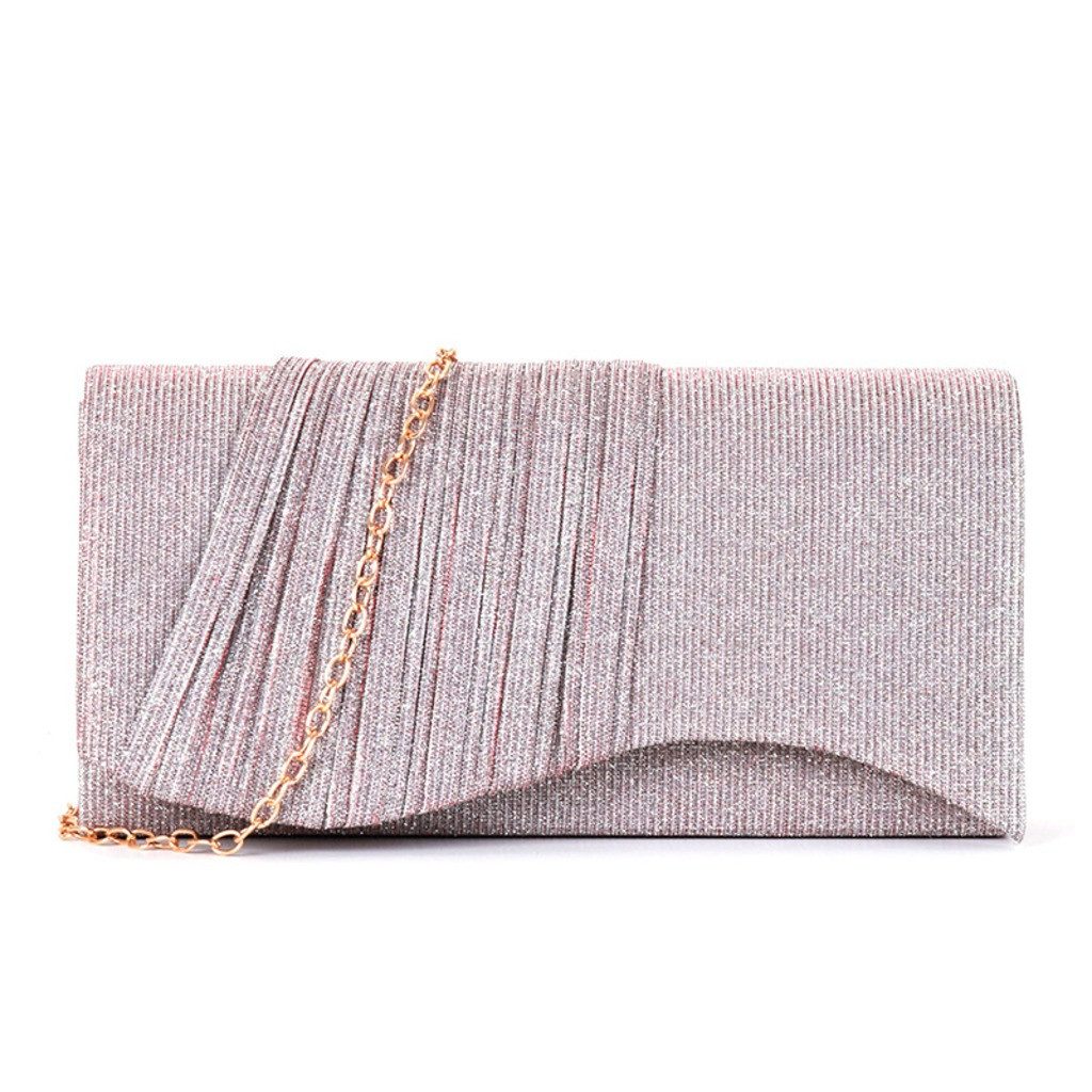nsihing Clutch Damen Clutch, Glitzer Abendtasche mit Abnehmbarer Schulterkette, Elegante Umhängetasche mit Plissee Design für Party, Hochzeit & Abend