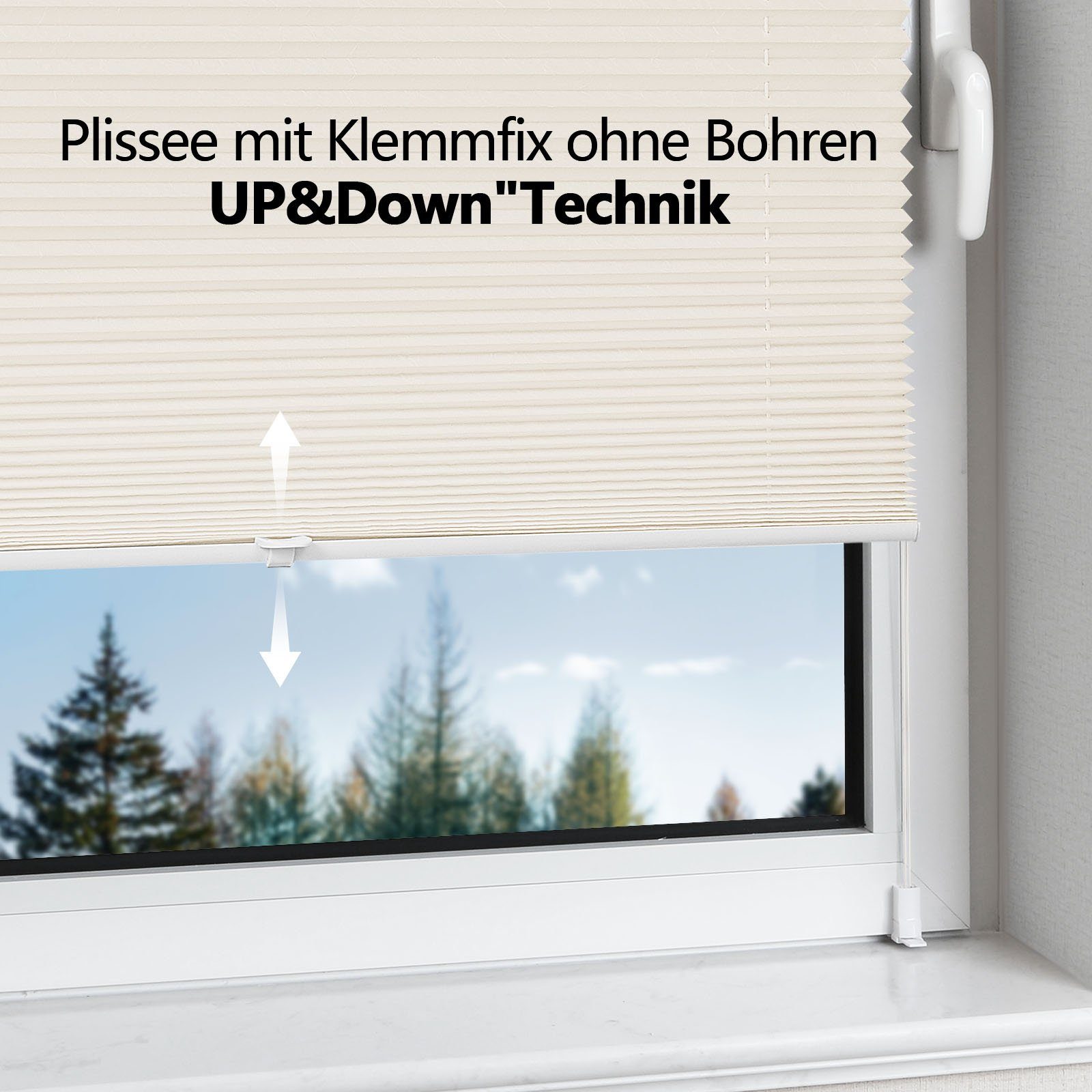 OUBO Plissee Ohne Bohren klemmfix Weiß, Klemmträger, Easyfix Faltrollo mit Klemmträger, Klemmfix ohne Bohren, Lichtschutz,einfache Montage – Bild 3 von 5