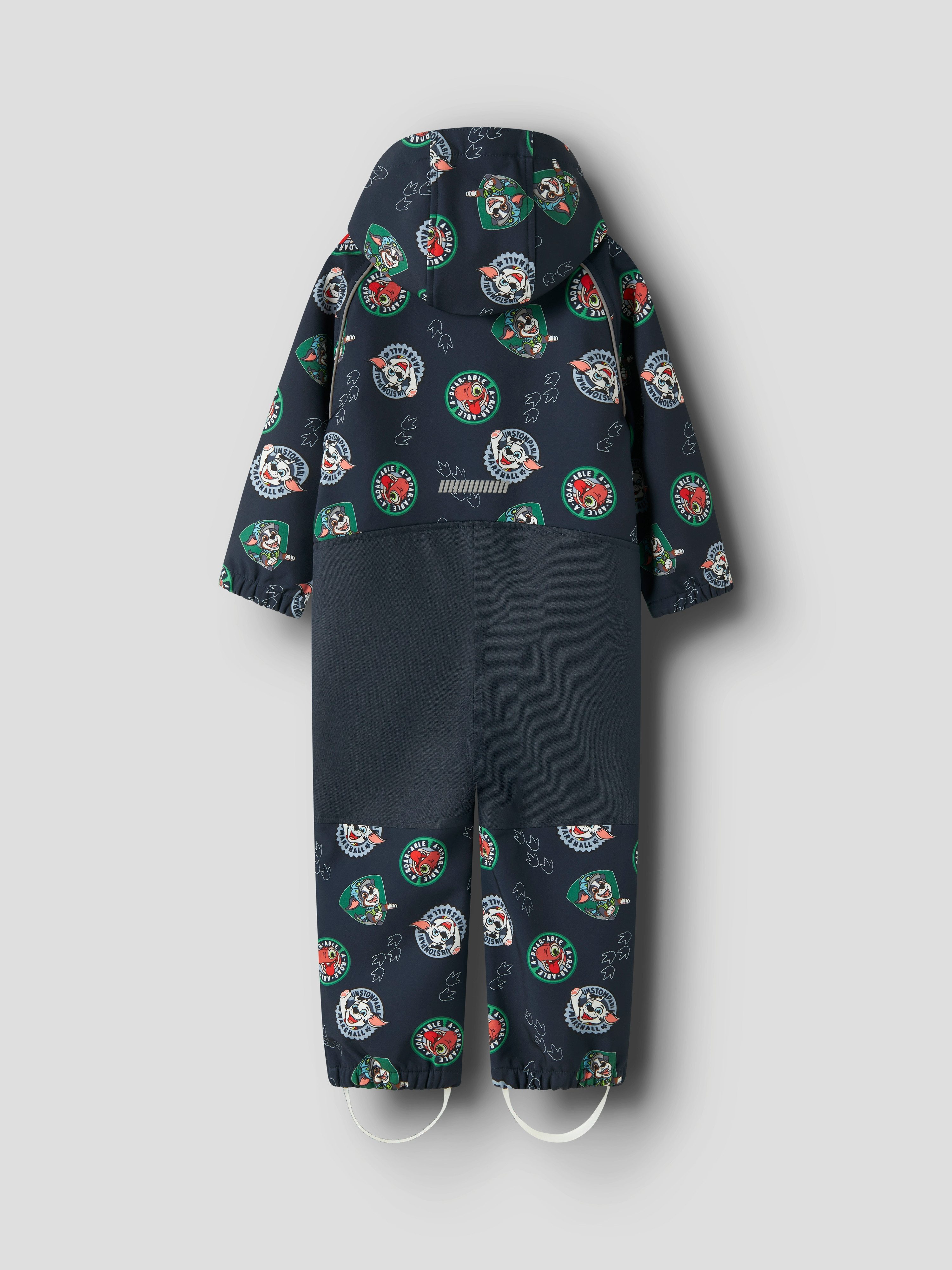 Name It Softshelloverall NMMALFA08 PAW SOFTSHELL SUIT NOOS CPLGM Materialmix, reflektierende Details und abnehmbare Kapuze