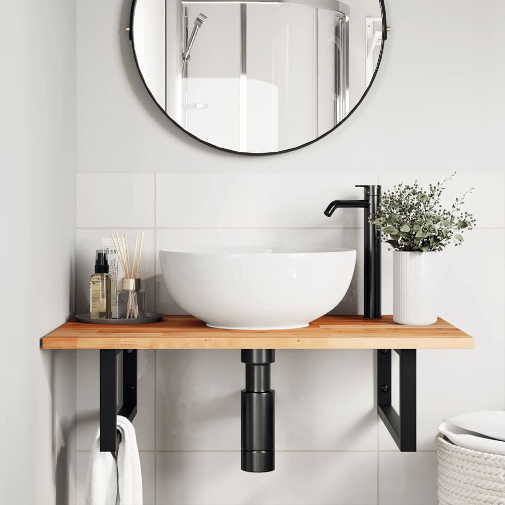 vidaXL Badezimmerspiegelschrank Waschbeckenregal Wandmontage Stahl und nholz (1-St)