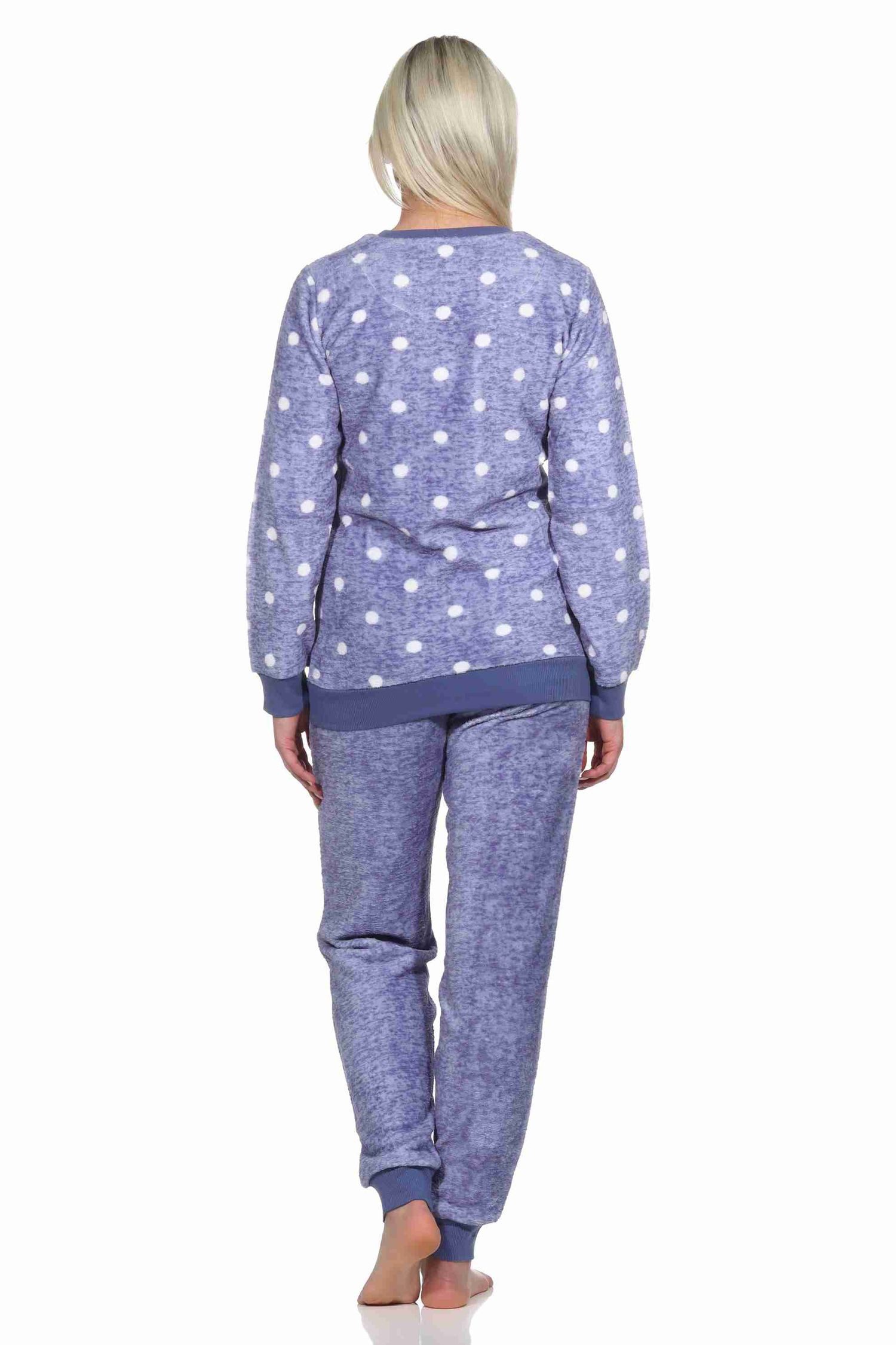 Normann Pyjama Kuschelig warmer Damen langarm Schlafanzug mit Bündchen Tupfen Optik – Bild 4 von 4