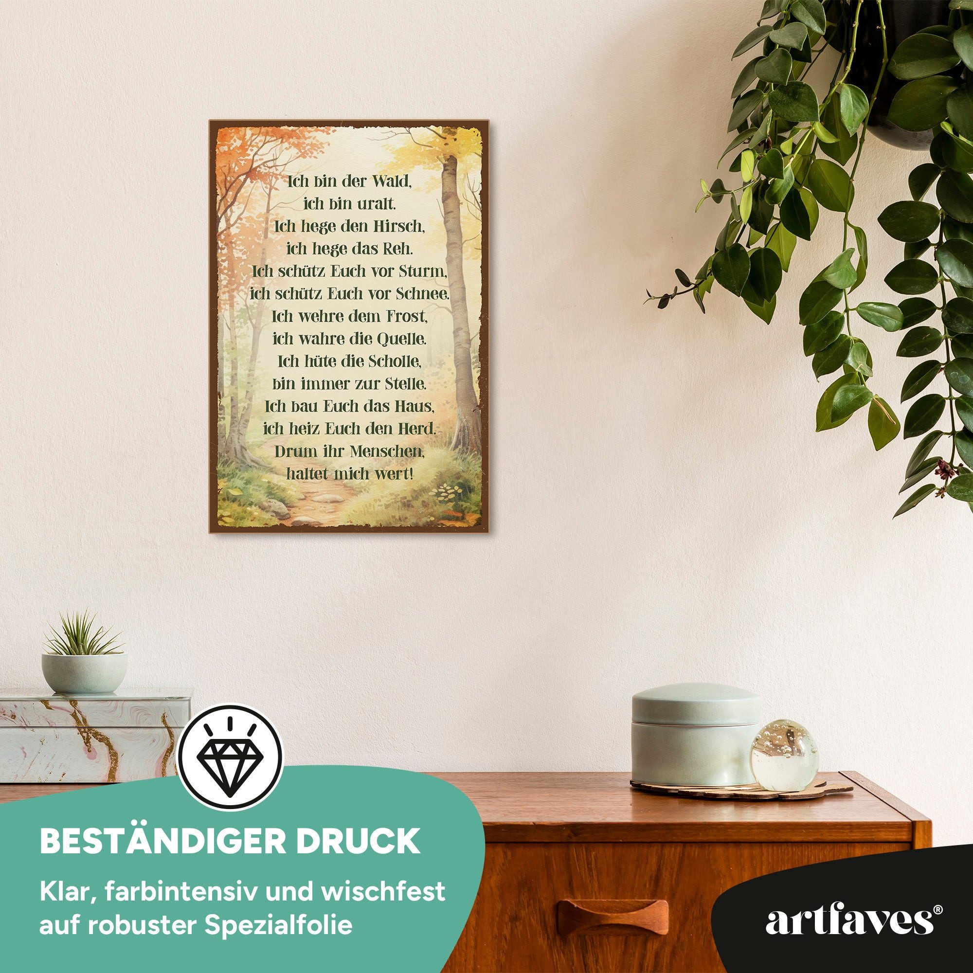 ARTFAVES Holzbild Schild mit Spruch - Ich bin der Wald - Herbst, Herbstdeko, Wald