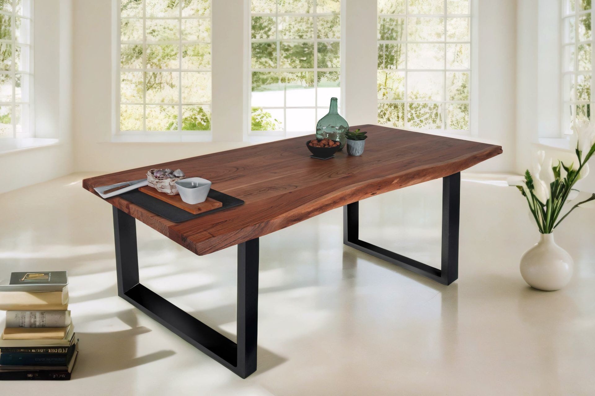 SAM® Baumkantentisch Thiago, massives Akazienholz, echte Baumkante, Metallgestell U-Form