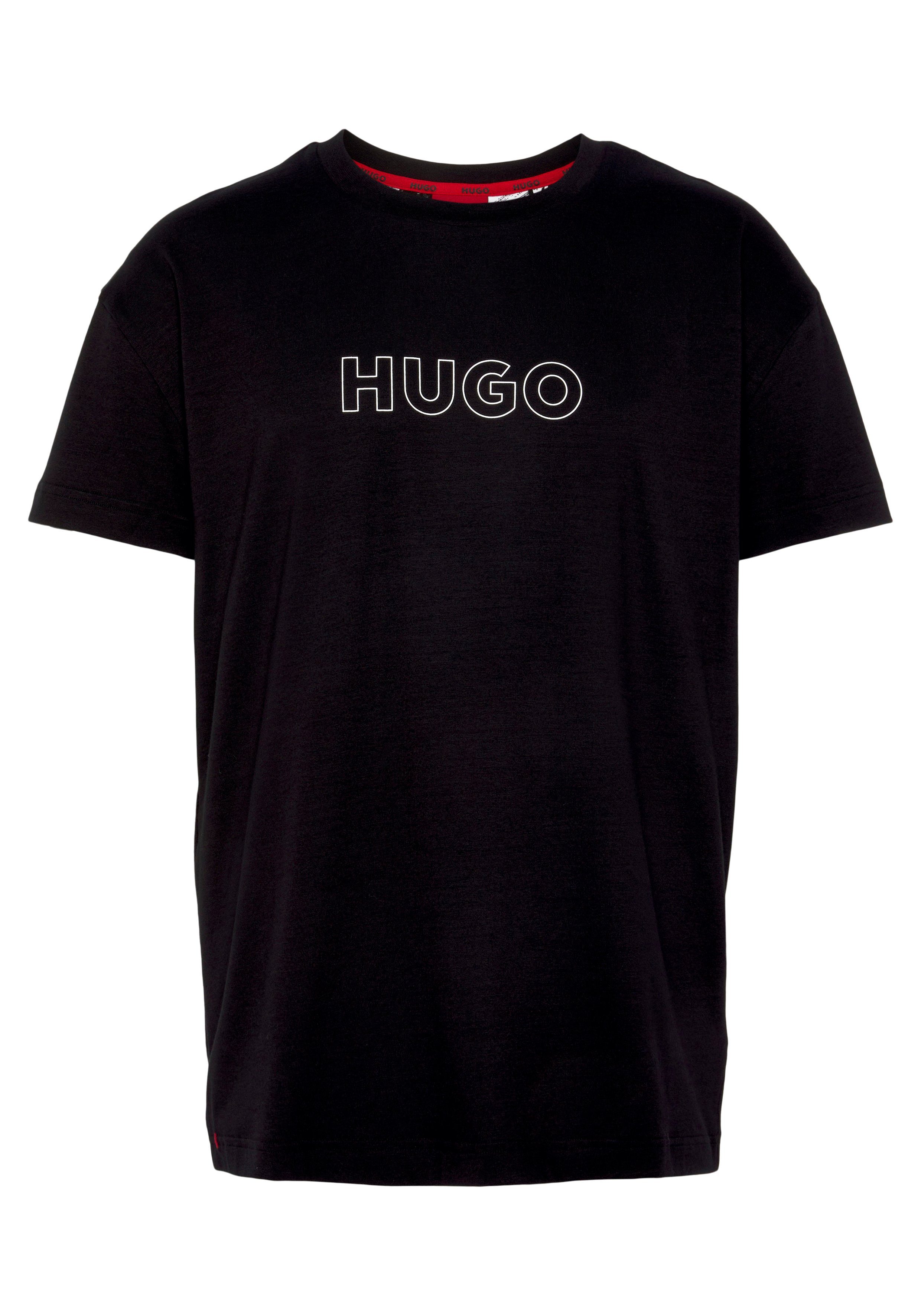 HUGO Print der HUGO T-Shirt Brush Logo auf T-Shirt Brust mit