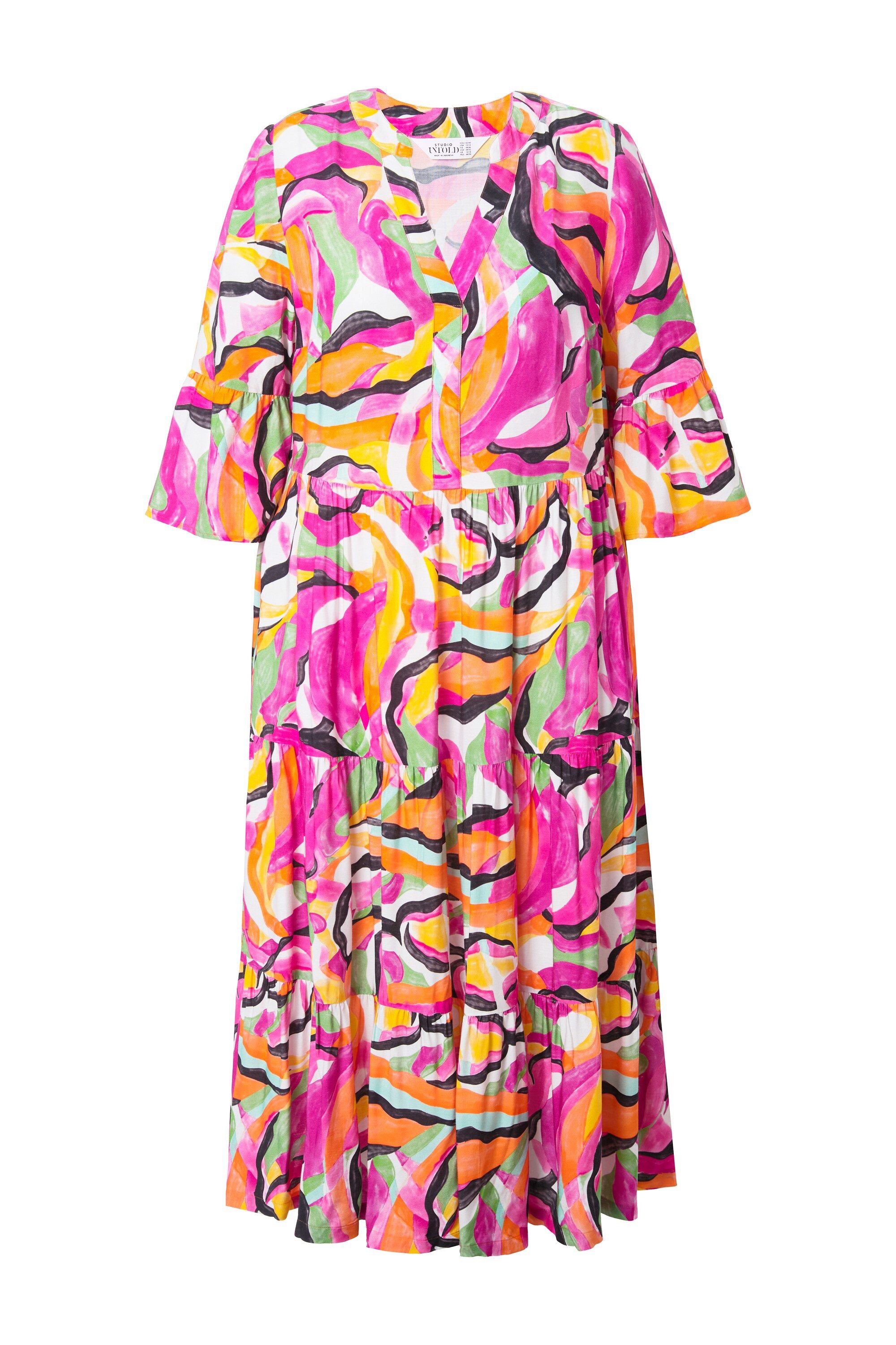 Studio Untold Maxikleid Maxikleid abstrakter Print 3/4-Ärmel Volants