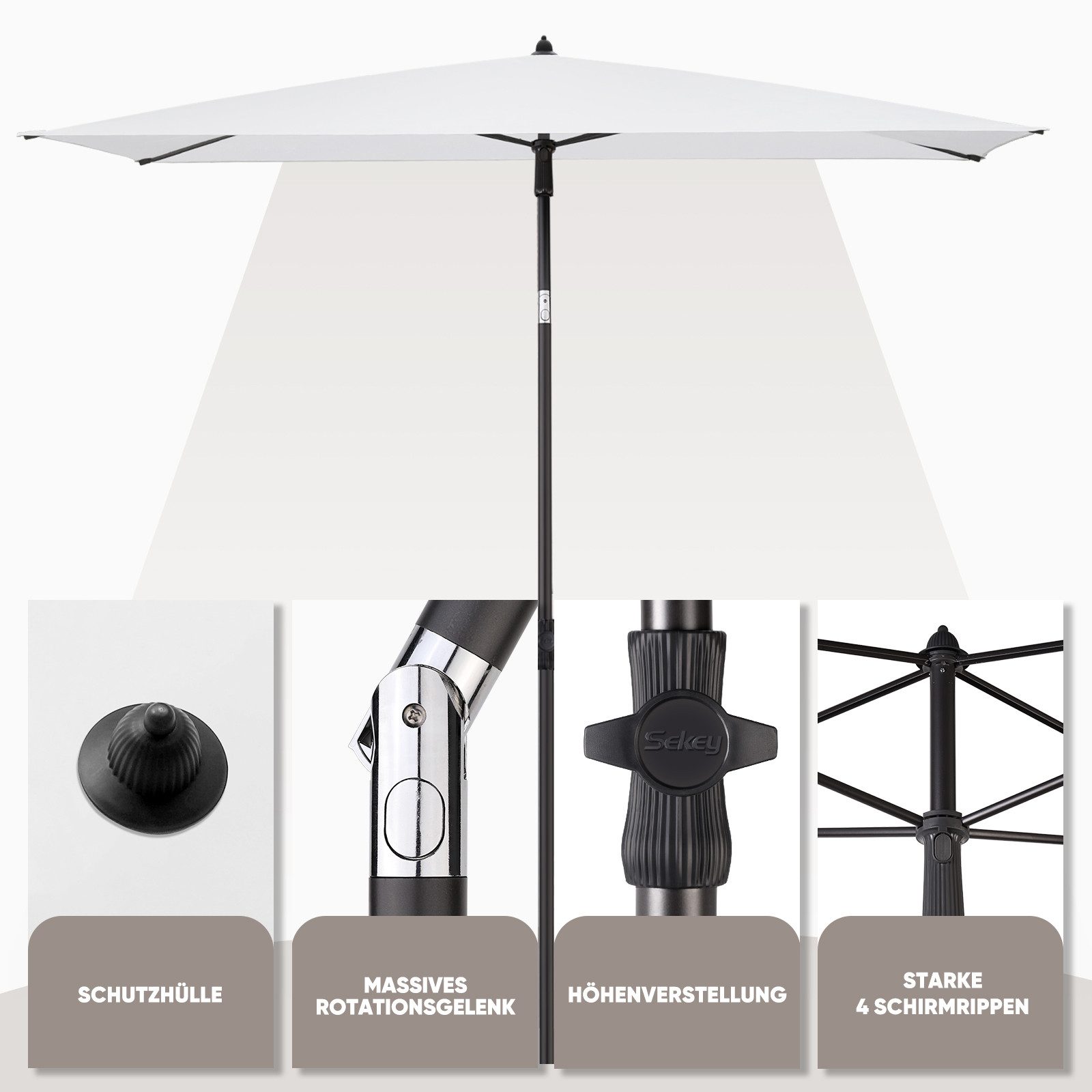 Sekey Sonnenschirm Rechteckig Höhenverstellbar Balkonschirm Knickbar, mit Schutzhülle, LxB: 210,00x140 cm, Sonnenschutz UPF50+, Kippbar, Höhenverstellbar Sonnen – Bild 5 von 5
