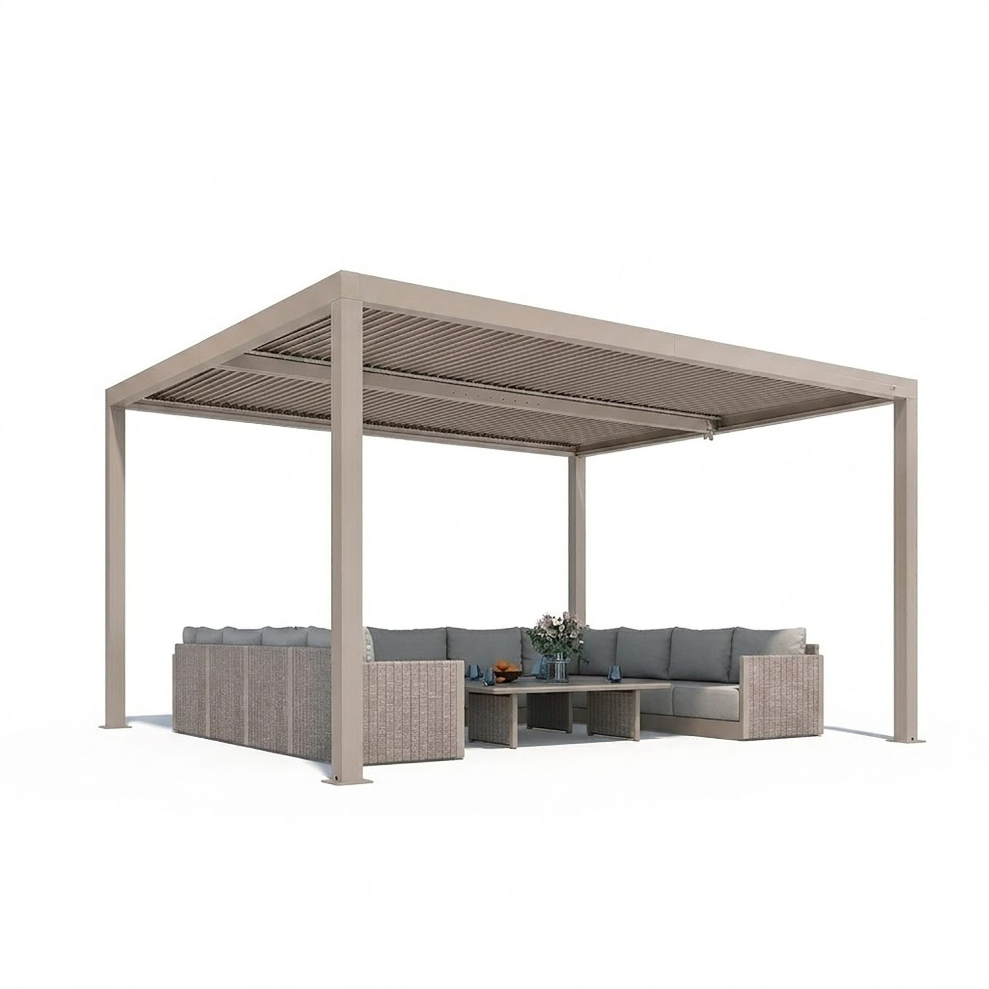 PURPLE LEAF Pergola Alu Lamellenpavillon winterfest wasserdicht freistehend Champagner, BxTxH: 425x368x240 cm, (1 Pergola), wasserdichte Gartenüberdachung für Balkon, Carport oder Grillplatz