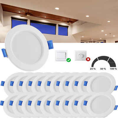 oyajia LED Einbauleuchte 10/20er 7W LED Einbaustrahler, Helligkeit Dimmbare, IP44 Wasserdichte, LED fest integriert, Warmweiß, LED Spot Weiß 650LM, für Küche Flur Badzimmer Büro