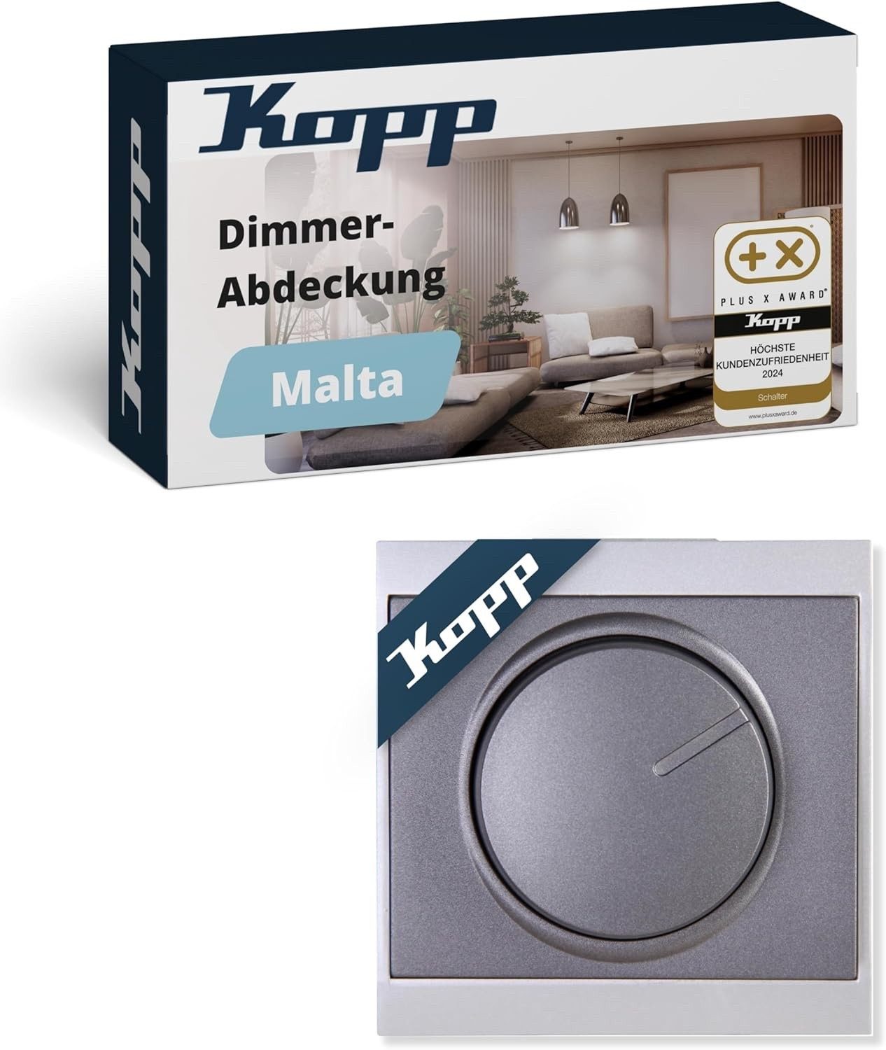Kopp Schalter Kopp Malta 312315188 Wechseldimmer Abdeckung Dimmschalter Drehknopf, Druckschalter Drehknop