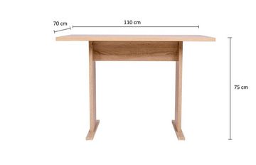 kundler home Essgruppe Sitzbank mit Lehne, Küchenbank gepolstert L:125cm, Esstisch Set 3-tlg.