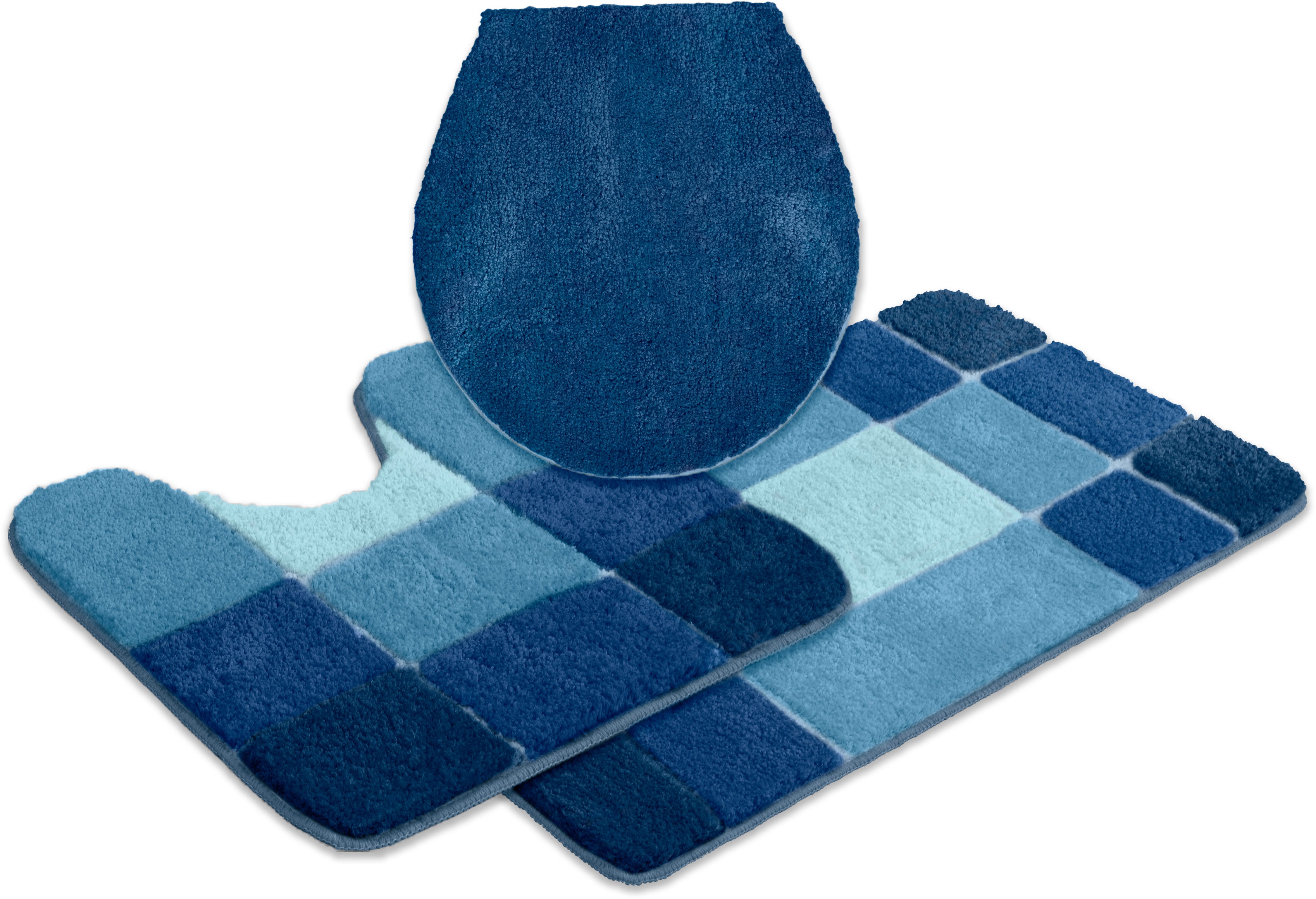 OTTO home Badematte Pia, Badvorleger, Badezimmer Teppich, Höhe 20 mm, rutschhemmend beschichtet, fußbodenheizungsgeeignet, schnell trocknend, strapazierfähig, Polyester, rechteckig, 3-tlg. Stand-WC Set, Badteppich, karierte Badematten, rechteckig, rund & als 3-tlg. Set