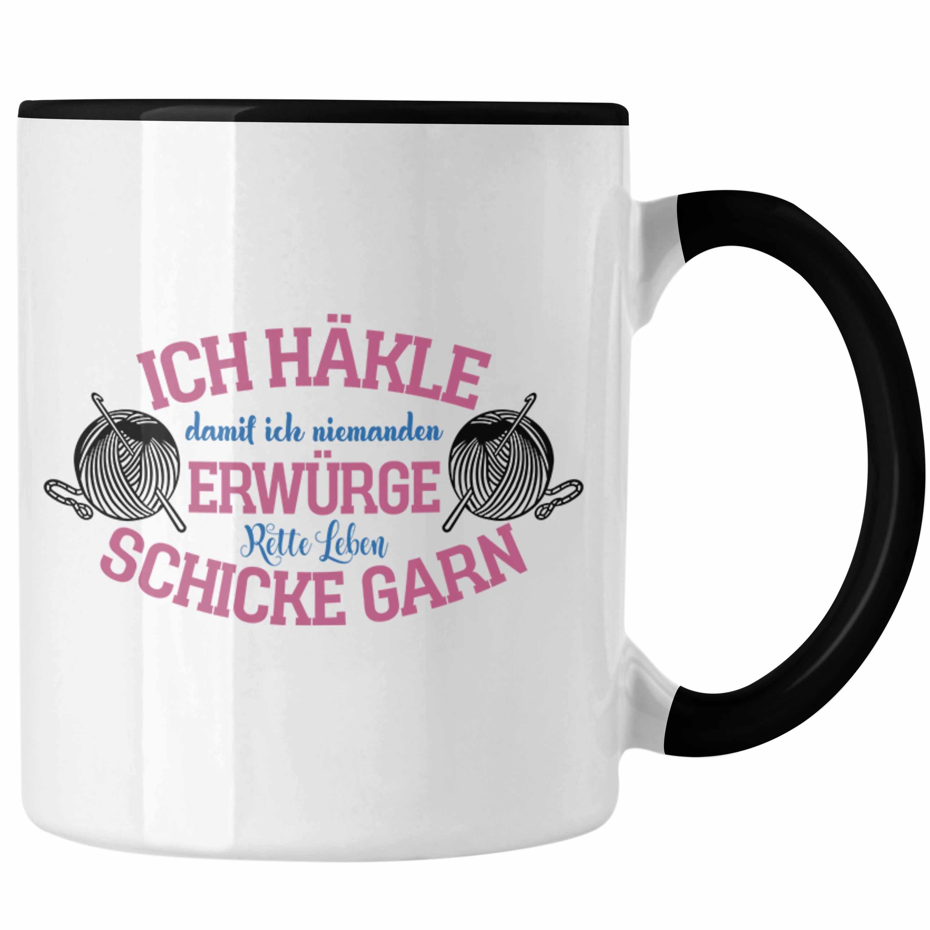 Trendation Tasse Garn-Tasse Geschenkidee für Strick- und Häkelbegeisterte Schwarz