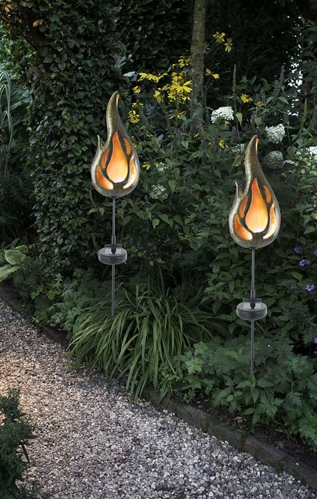 näve Design LED Solarleuchte Steckleuchte Solarleuchte, Außenleuchte Flammen Gartendeko