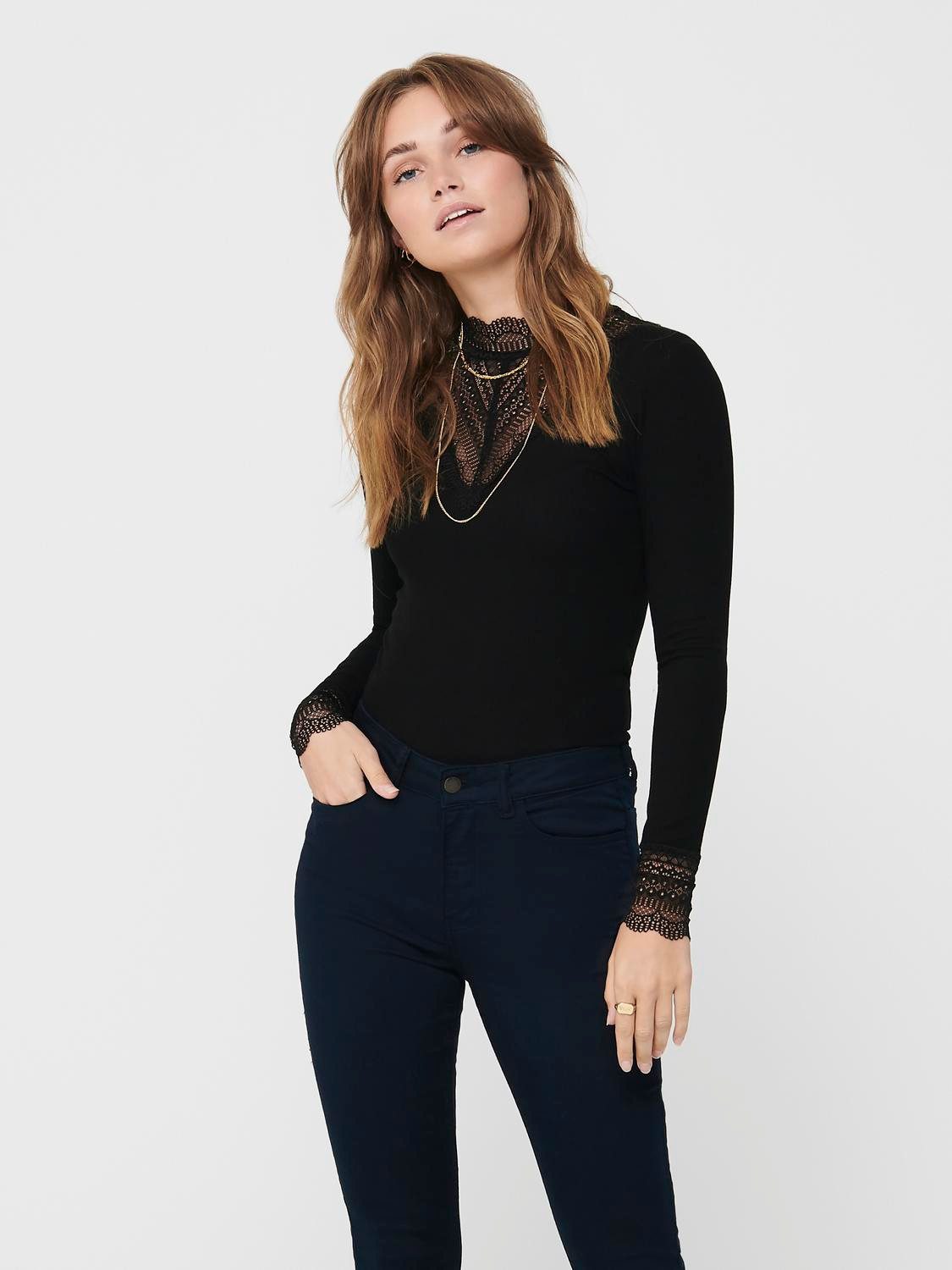 Spitzenshirt ONLTILDE L/S HIGH NECK LACE TOP JRS