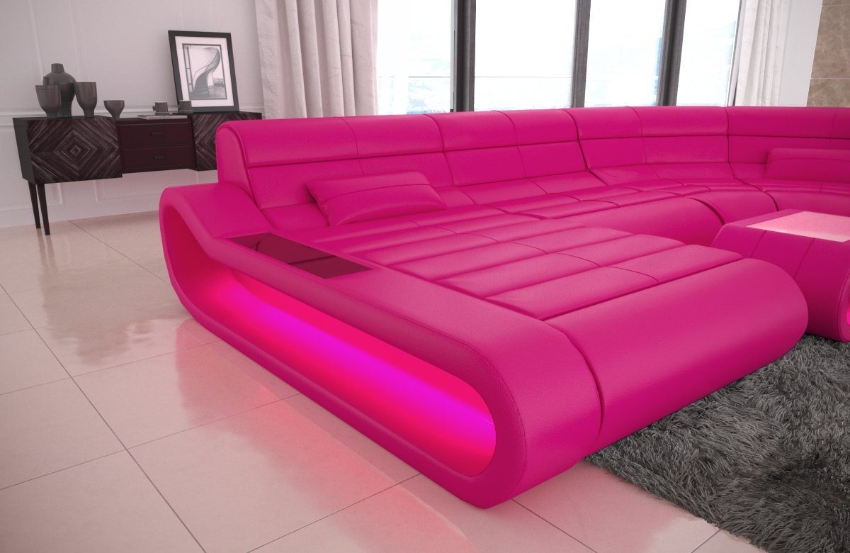 Sofa Dreams Wohnlandschaft Ledercouch Leder Sofa Concept U Form Ledersofa, Couch, mit LED, Designersofa mit ergonomischer Rückenlehne