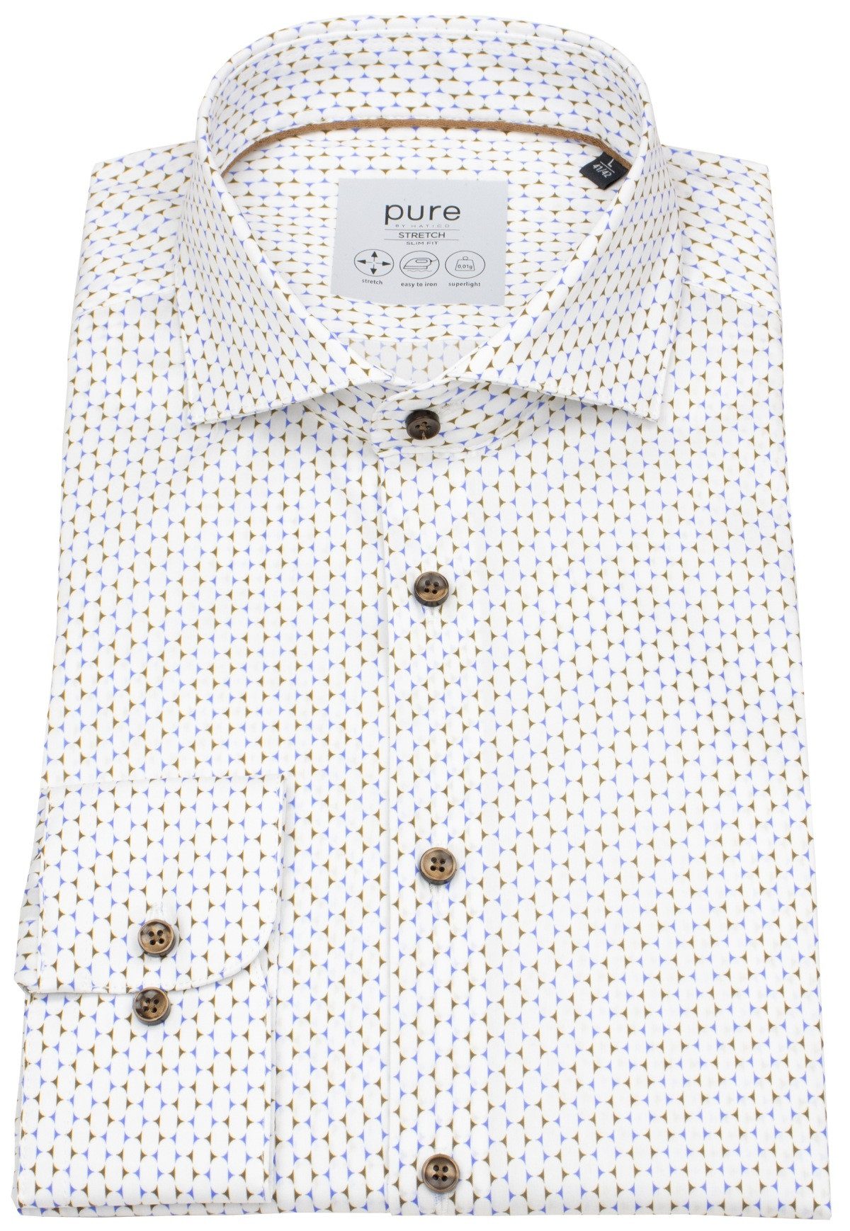 Pure Langarmhemd Slim Fit stark tailliert Haifischkragen Kontrastknöpfe