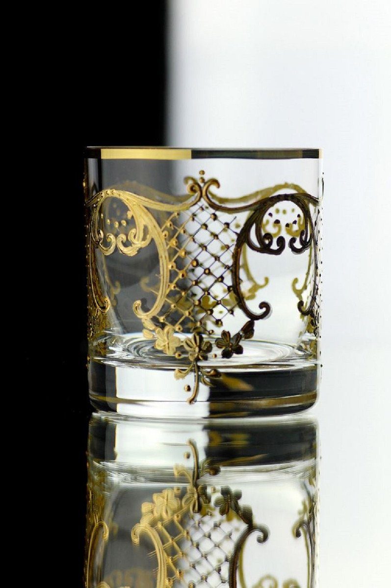 Whiskyglas Luxus Barock Whisky Glas 6er Set Gold Ø 8 x H. 9 cm - Handgefertigte und handbemalte Whiskygläser - Hotel & Restaurant Accessoires - Luxus Qualität